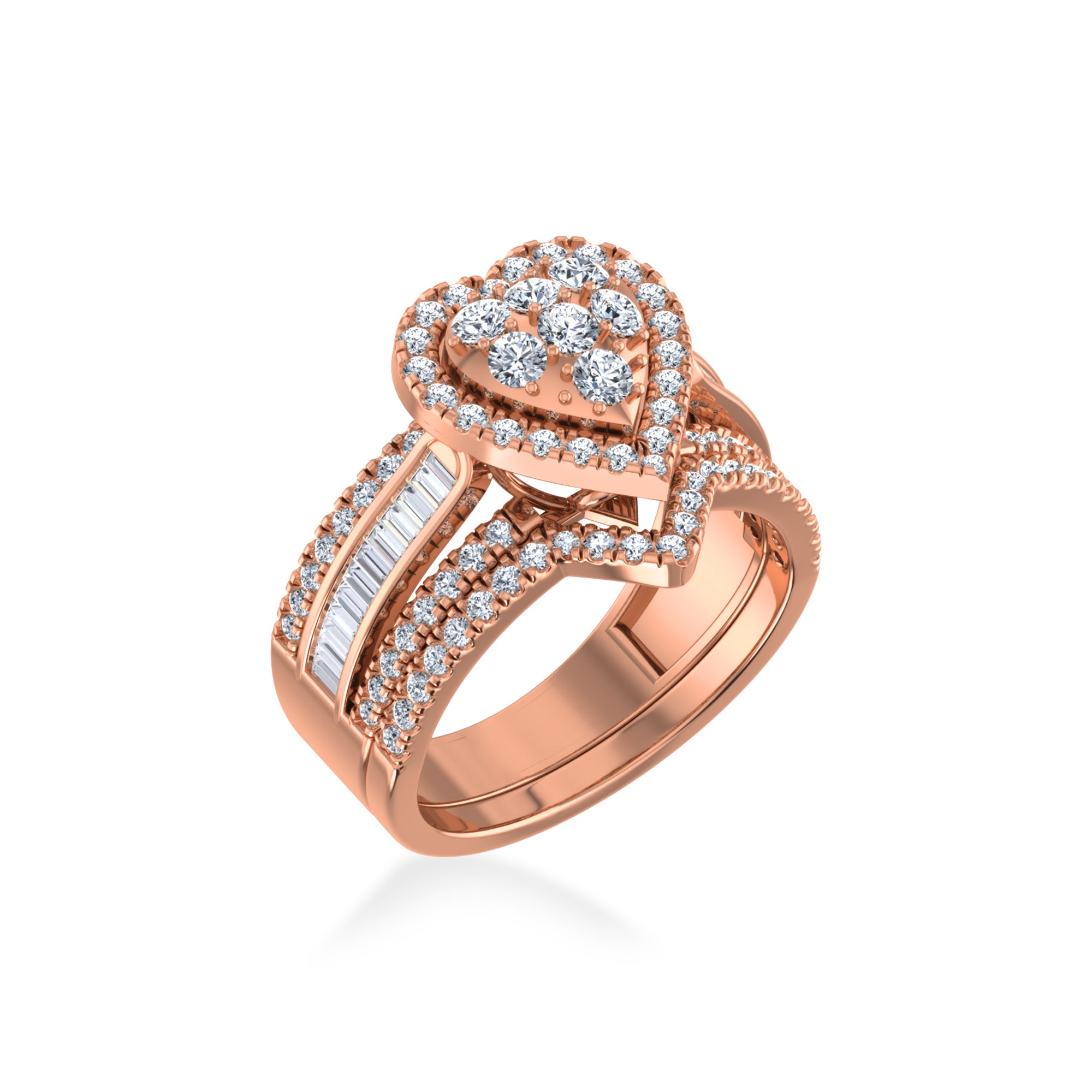 Heart Halo Lab-Grown Diamond Ring with Baguette Accents 6