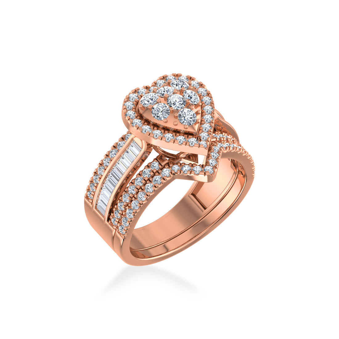 Heart Halo Lab-Grown Diamond Ring with Baguette Accents 6