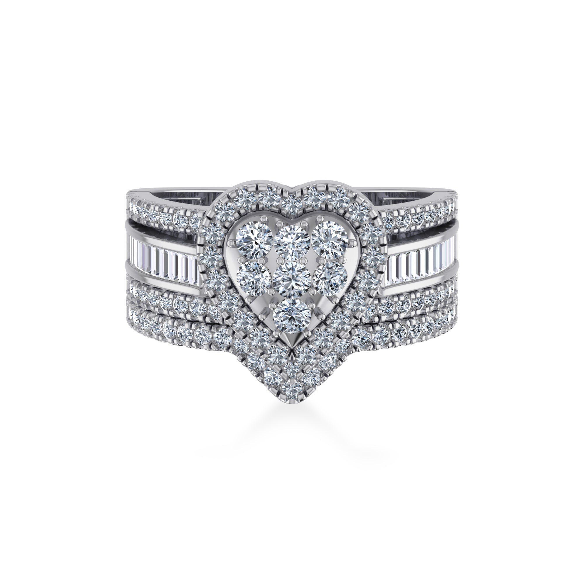 Heart Halo Lab-Grown Diamond Ring with Baguette Accents 7