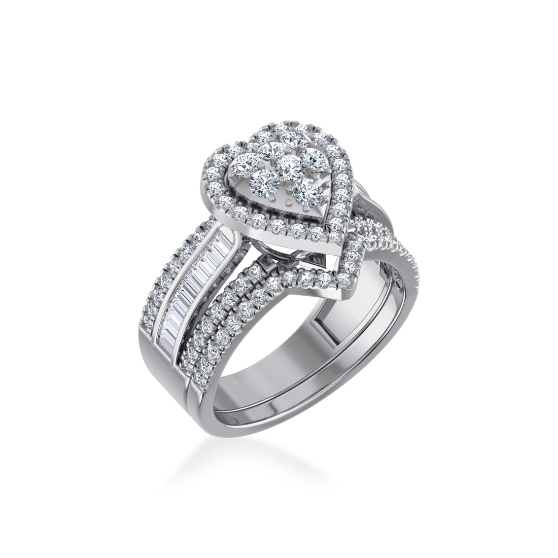 Heart Halo Lab-Grown Diamond Ring with Baguette Accents 9