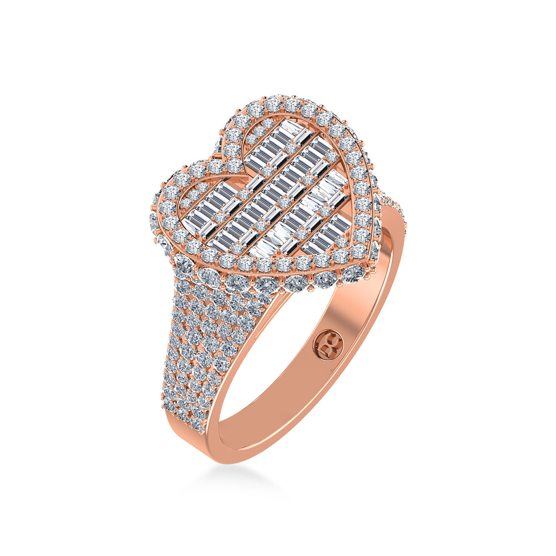 Heart Shape Lab Grown Diamond Ring| Baguette & Round Cluster Design 5