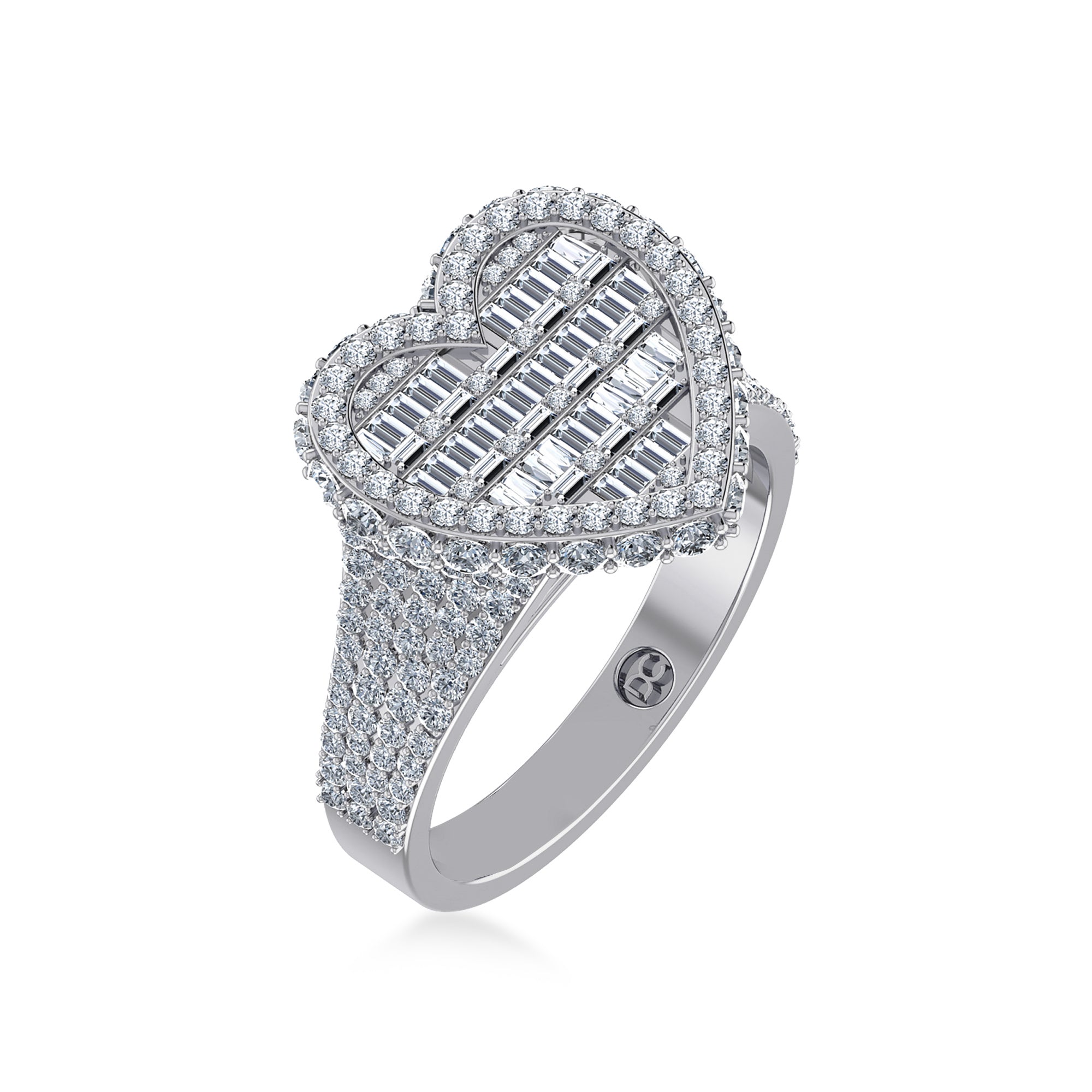 Heart Shape Lab Grown Diamond Ring| Baguette & Round Cluster Design 8