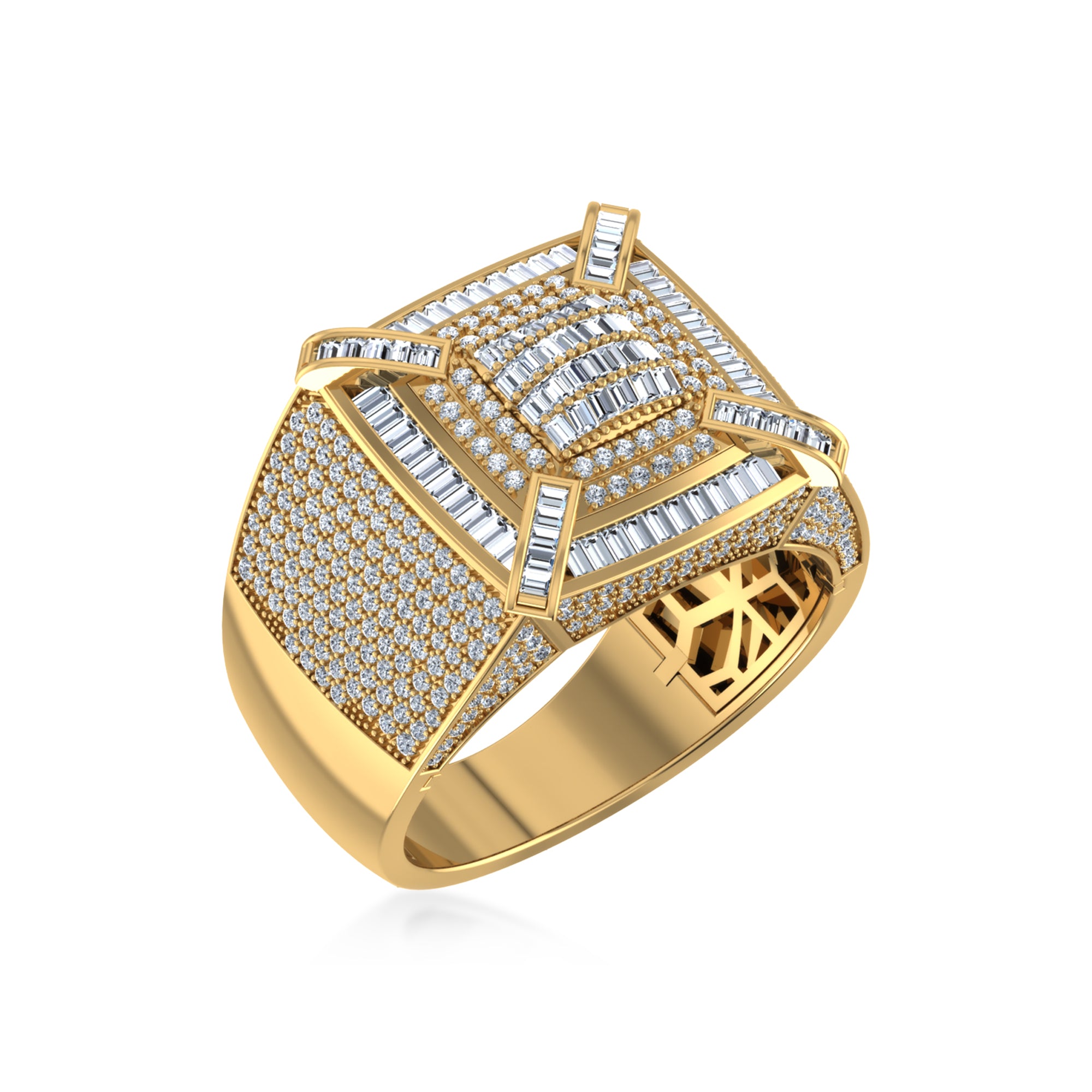 King’s Crown Lab Diamond Ring – Square Cluster in Gold 2