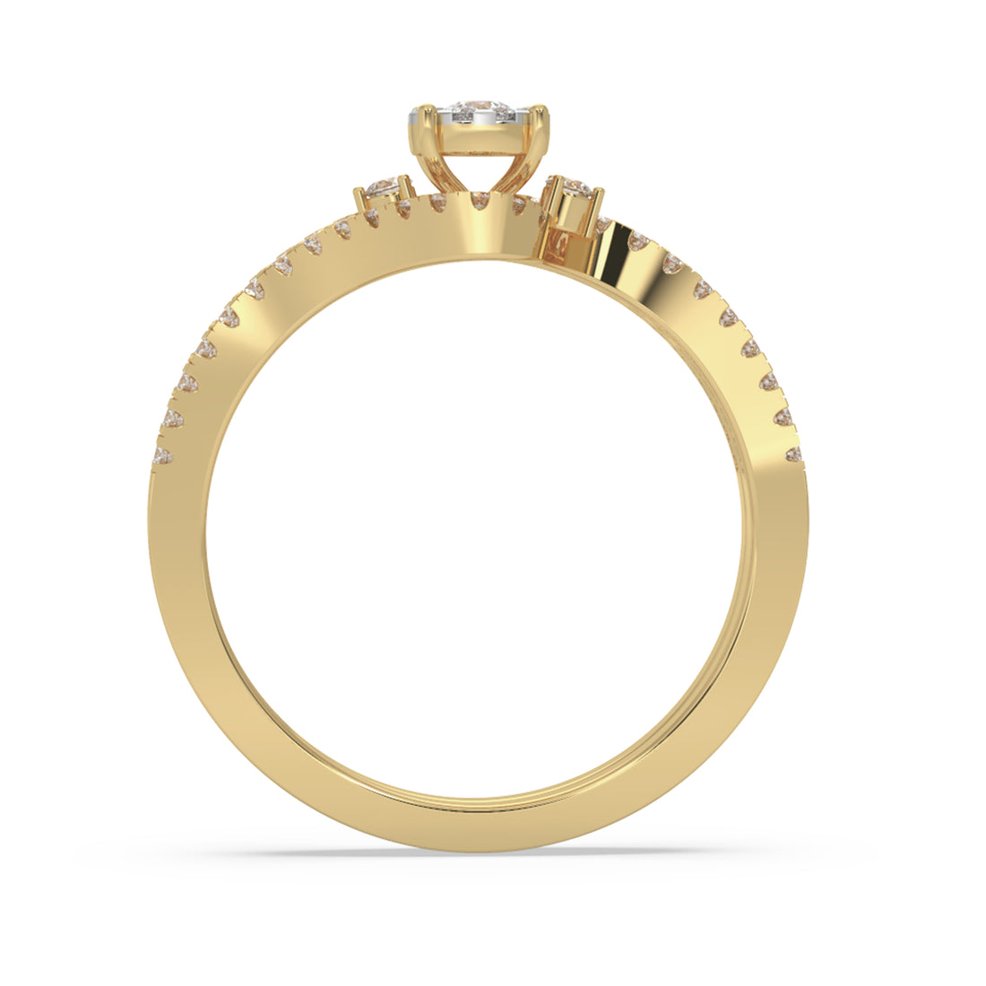 Lab-Grown Diamond Bridal Set – Round Cluster Ring with Chevron Band