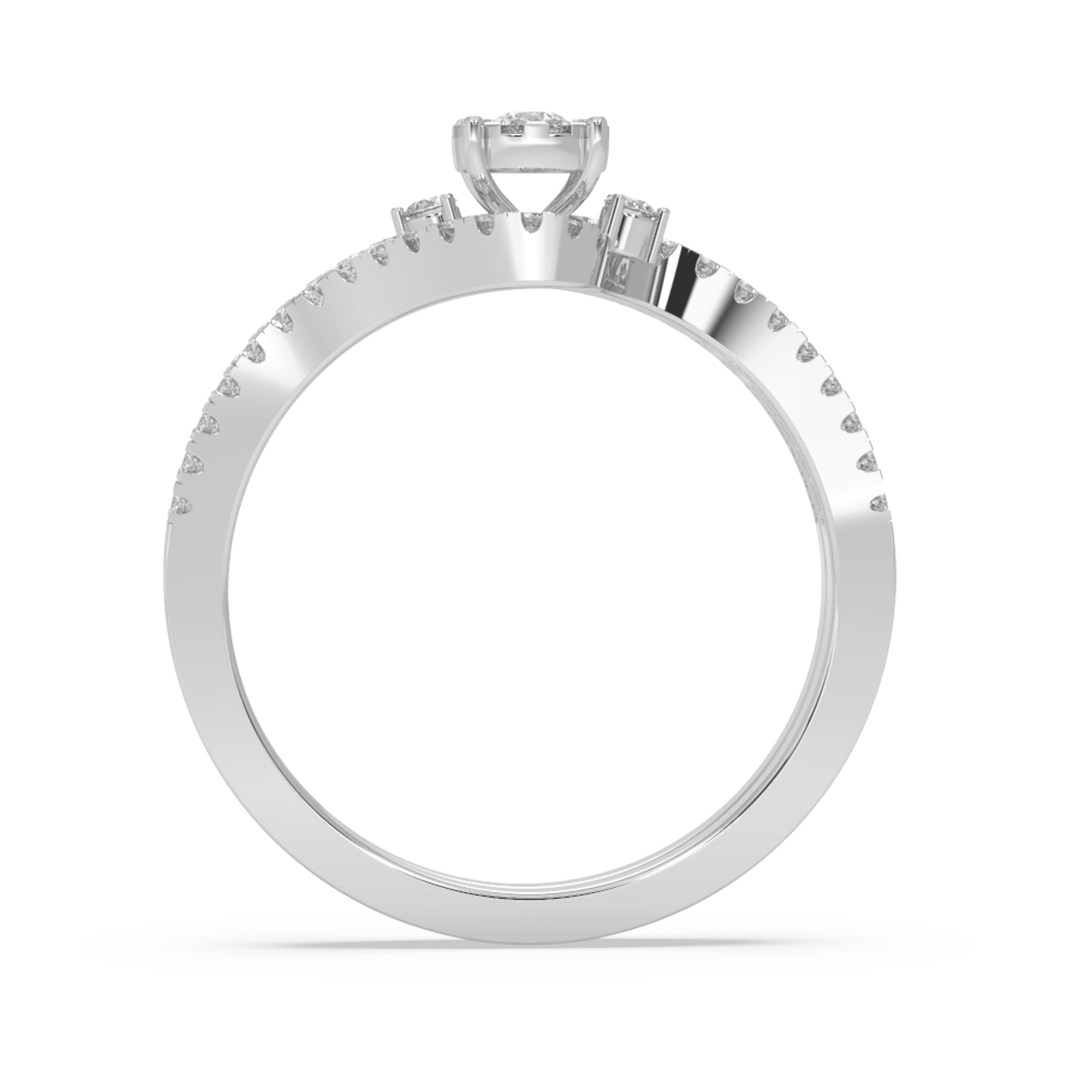 Lab-Grown Diamond Bridal Set – Round Cluster Ring with Chevron Band