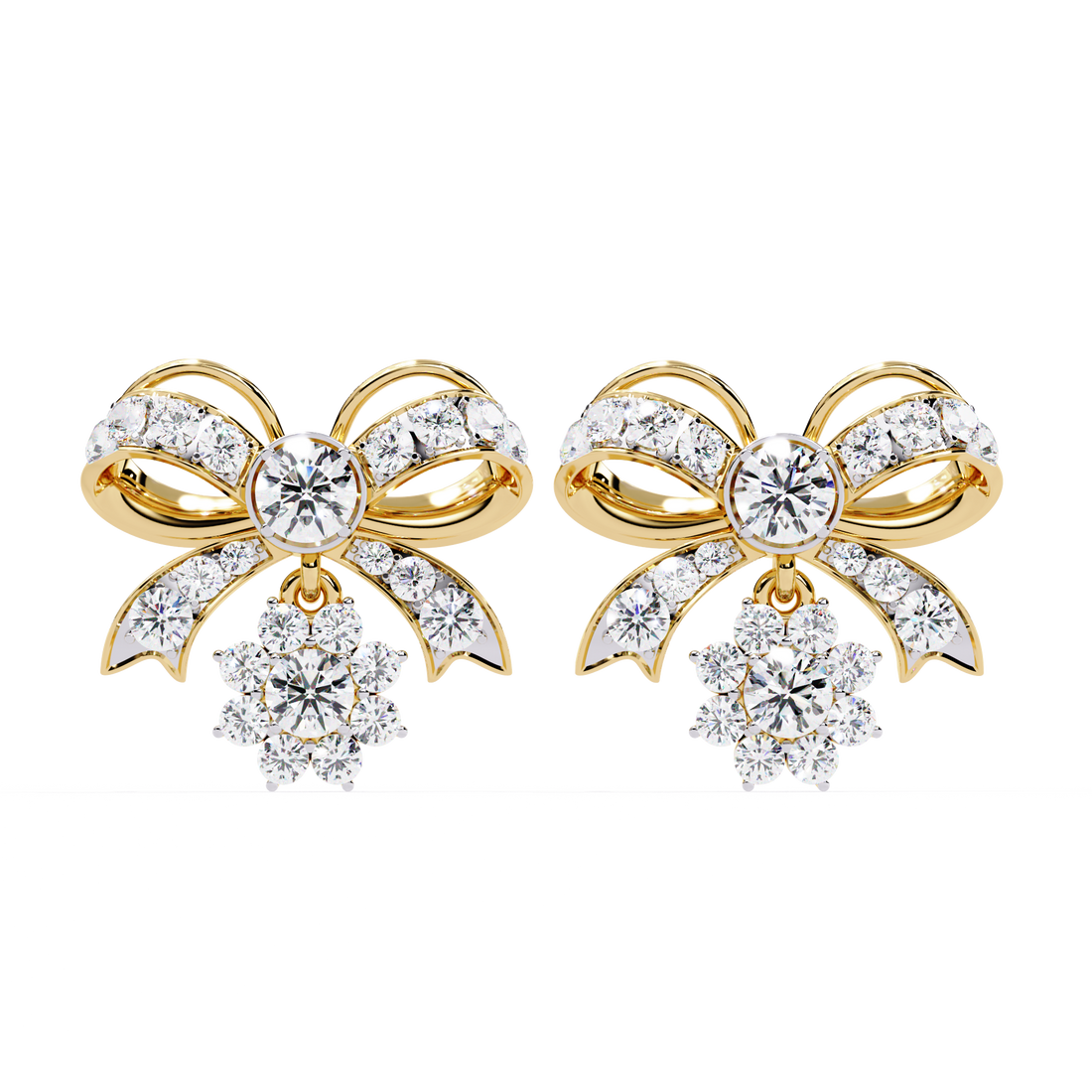 Lab Grown Diamond Bow Earrings – Gold Floral Drop Studs
