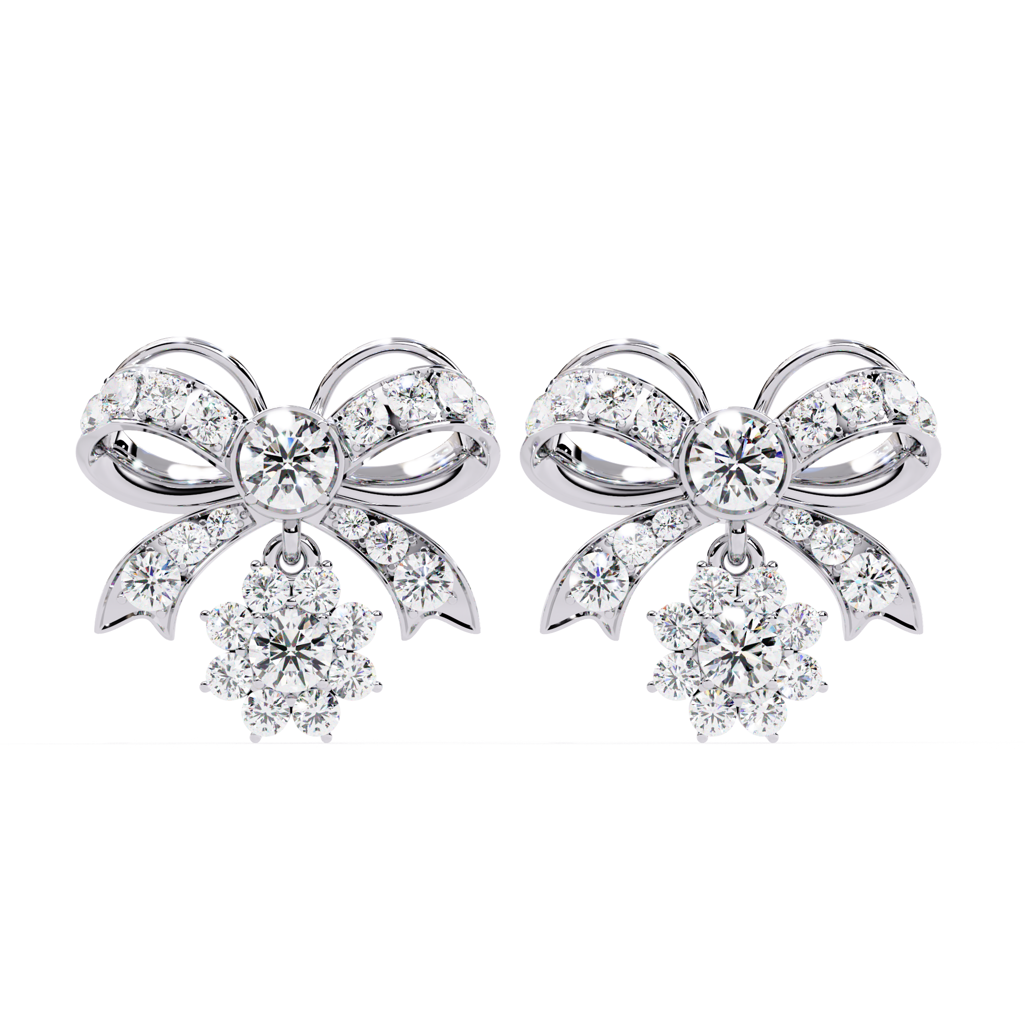 Lab Grown Diamond Bow Earrings – Gold Floral Drop Studs
