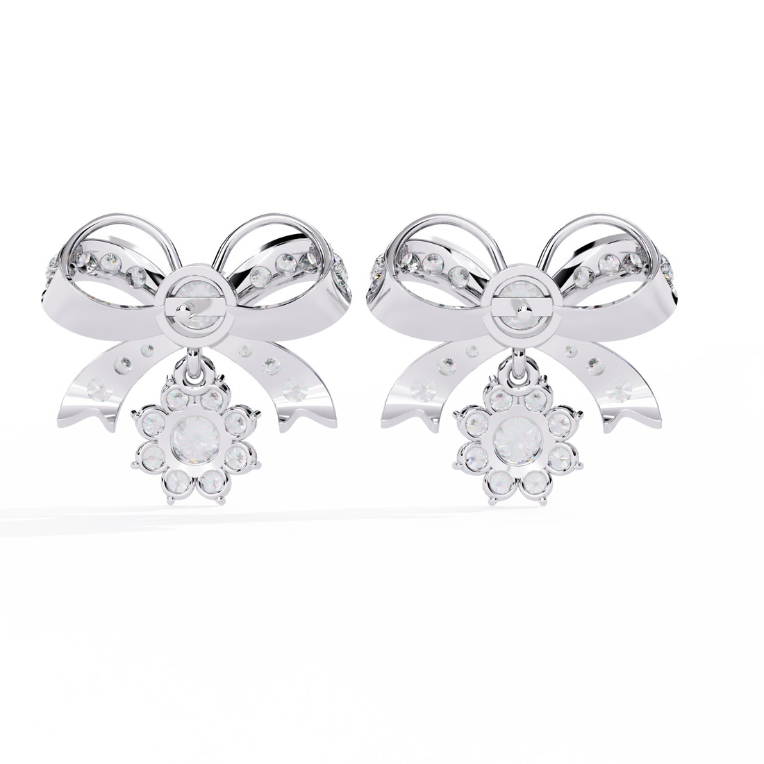 Lab Grown Diamond Bow Earrings – Gold Floral Drop Studs