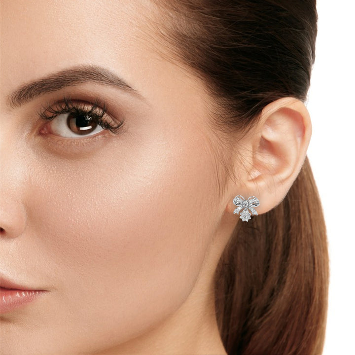 Lab Grown Diamond Bow Earrings – Gold Floral Drop Studs