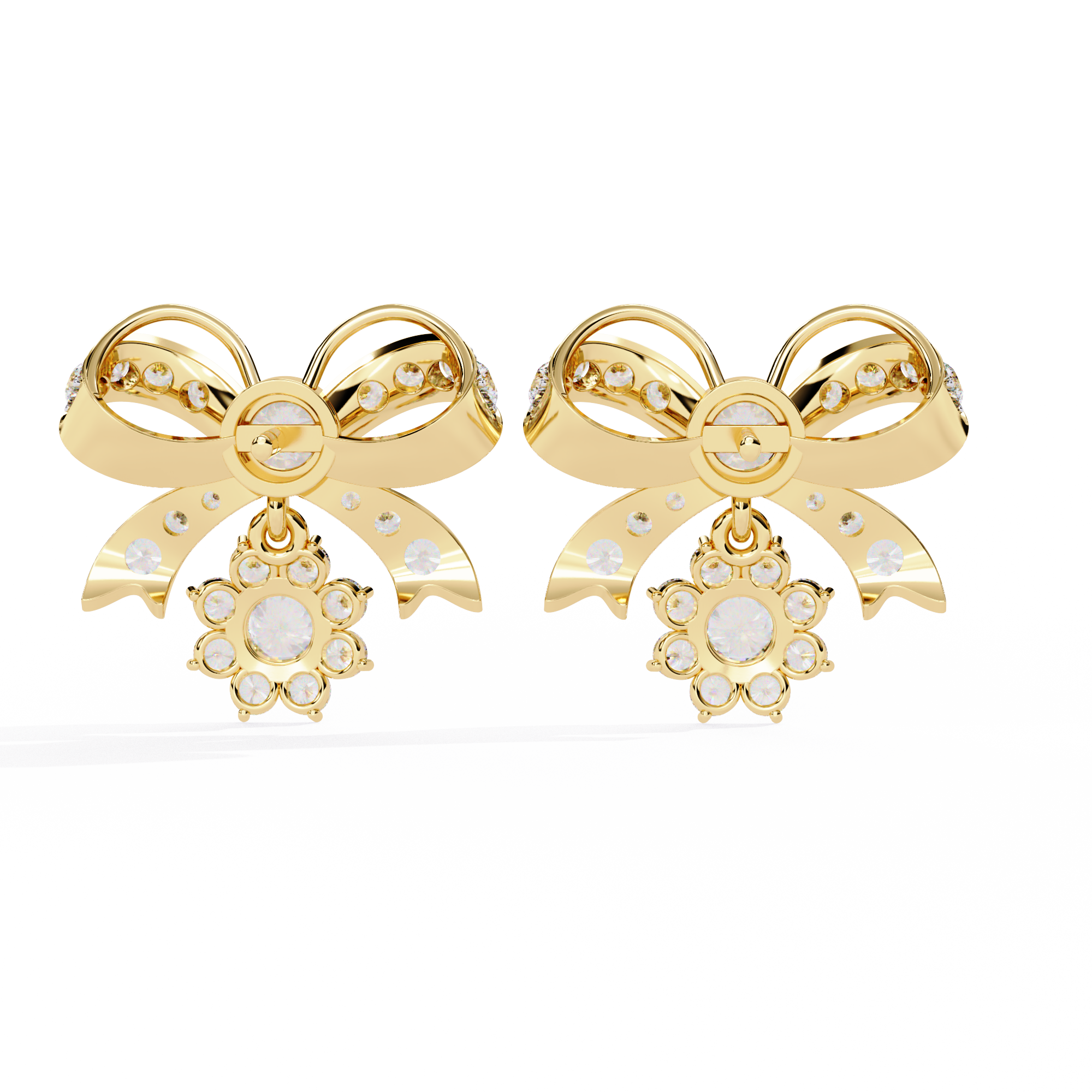 Lab Grown Diamond Bow Earrings – Gold Floral Drop Studs