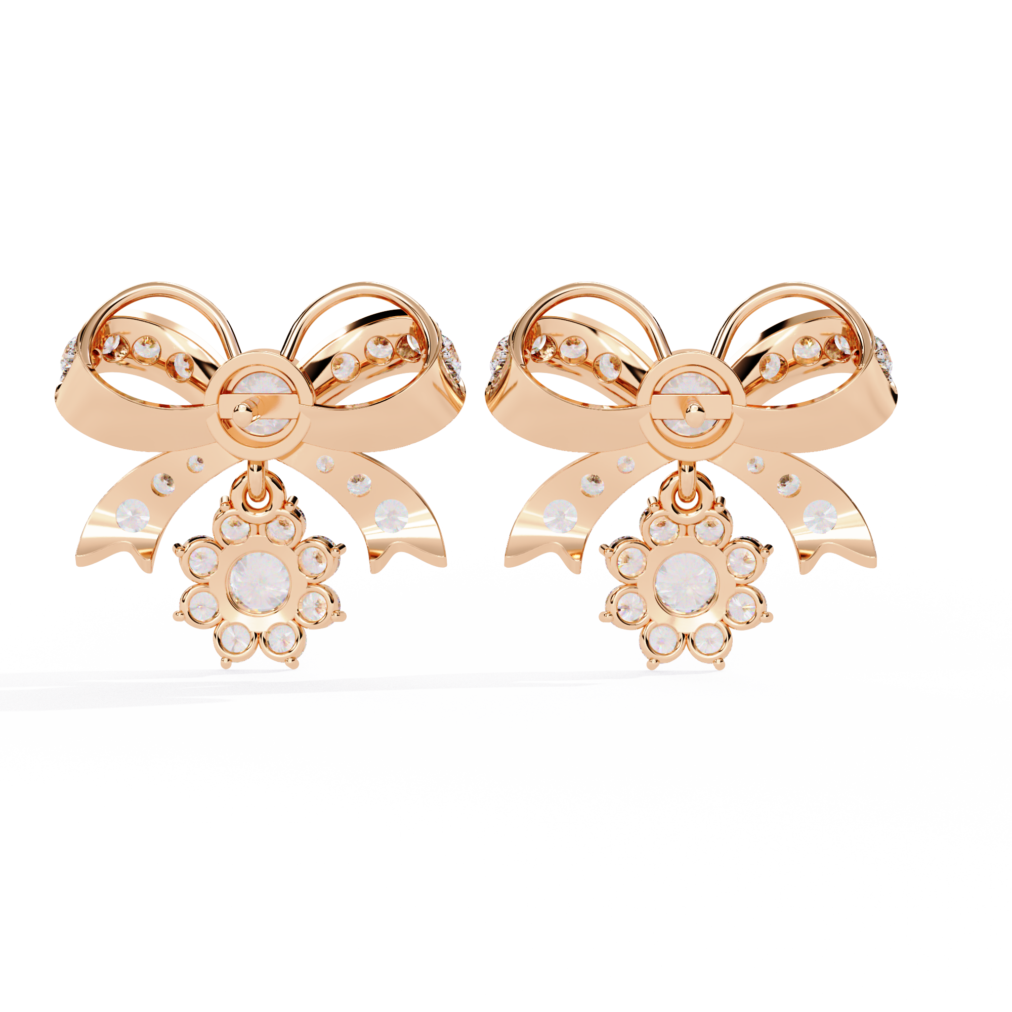 Lab Grown Diamond Bow Earrings – Gold Floral Drop Studs