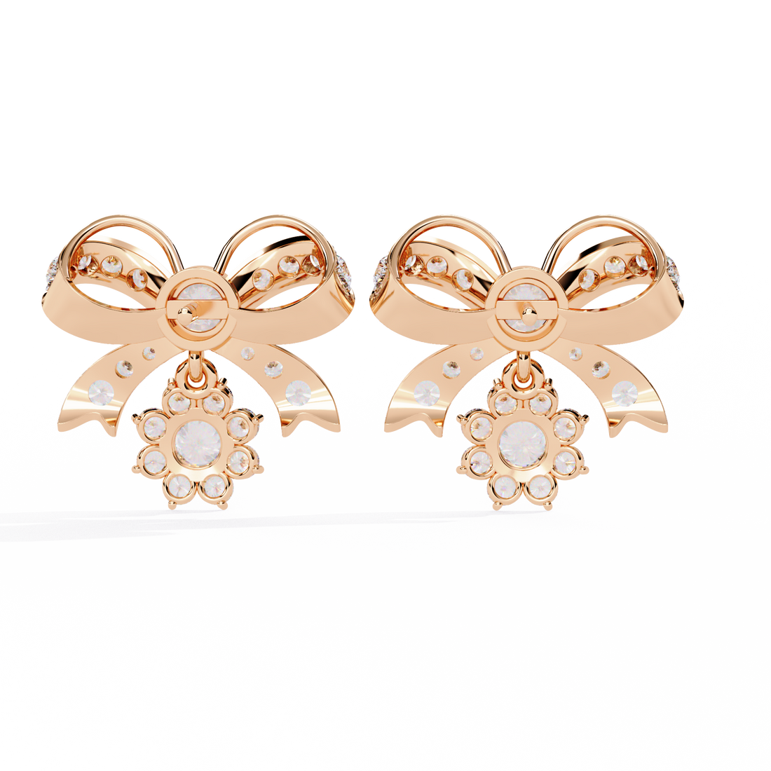 Lab Grown Diamond Bow Earrings – Gold Floral Drop Studs