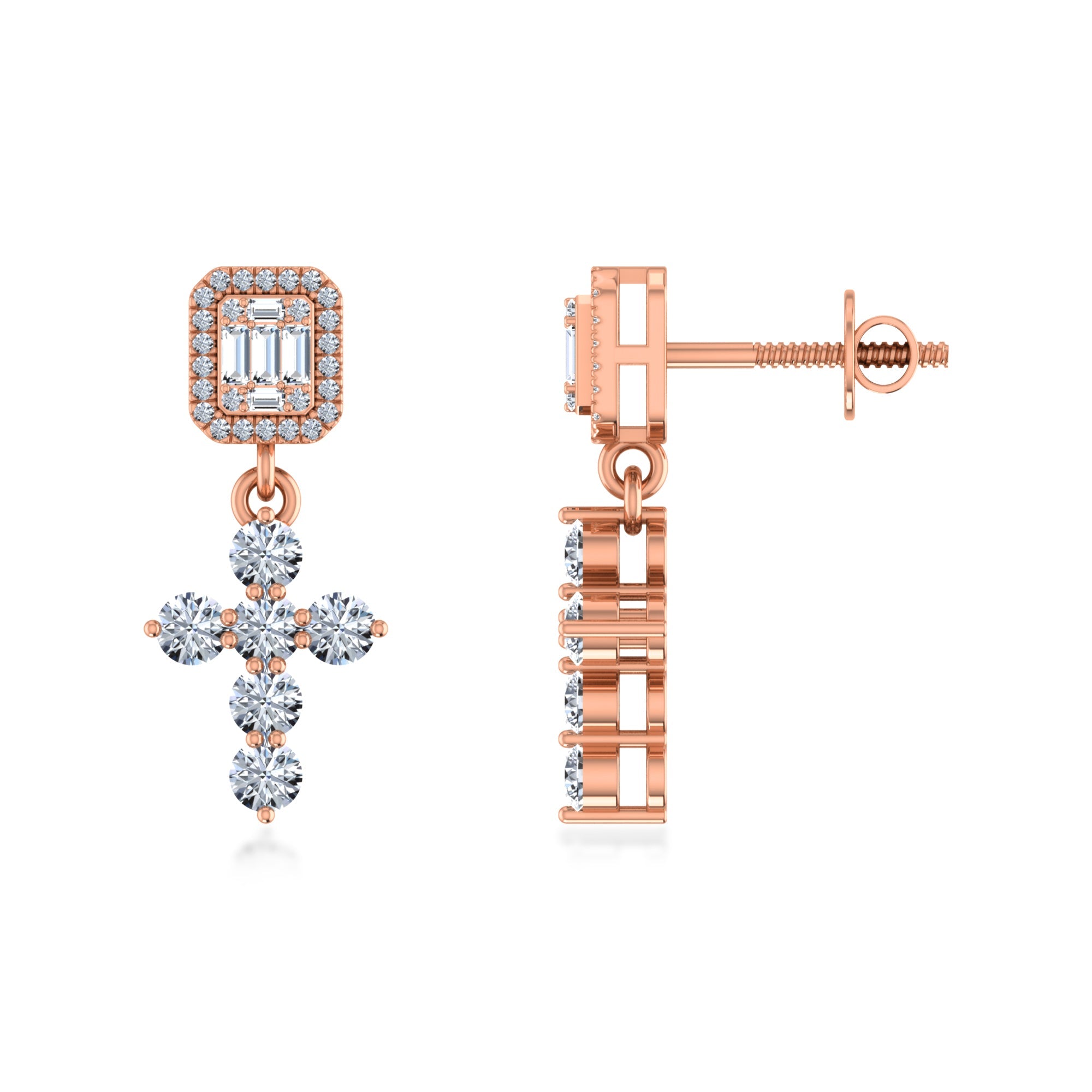 Lab Grown Diamond Cross Dangle Stud Earrings 3