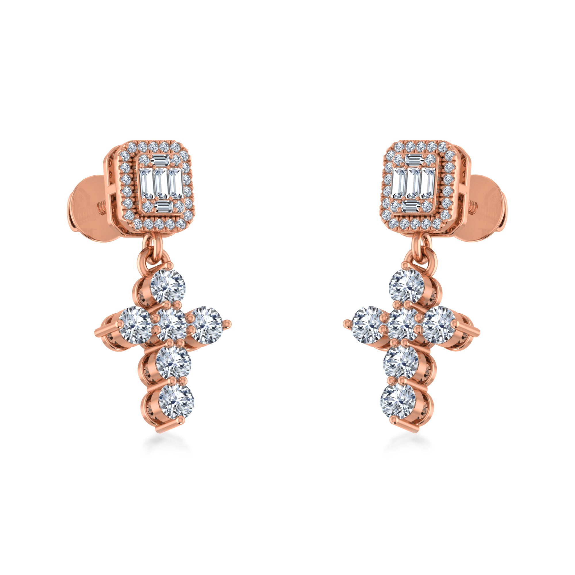 Lab Grown Diamond Cross Dangle Stud Earrings 4