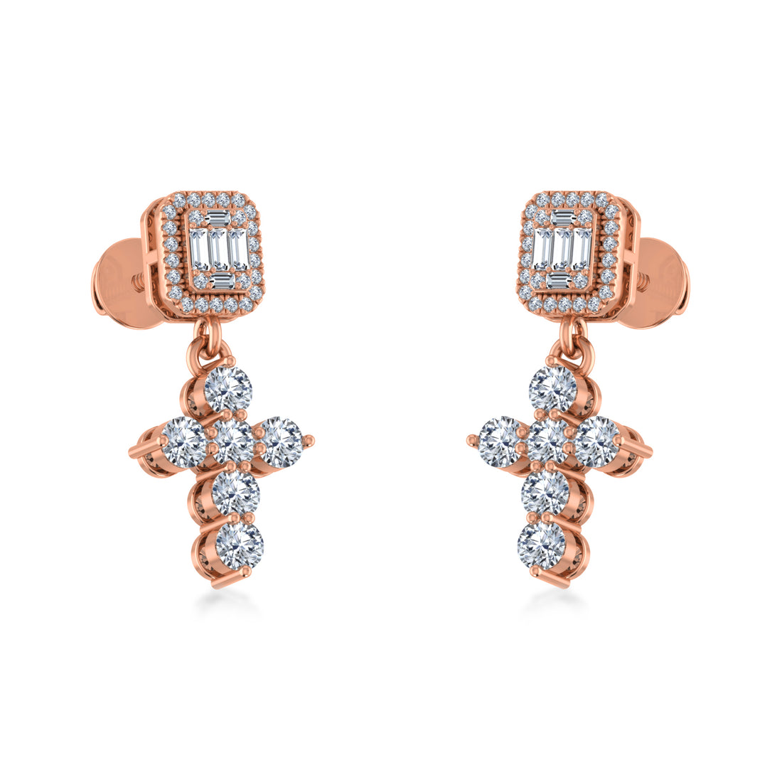 Lab Grown Diamond Cross Dangle Stud Earrings 4