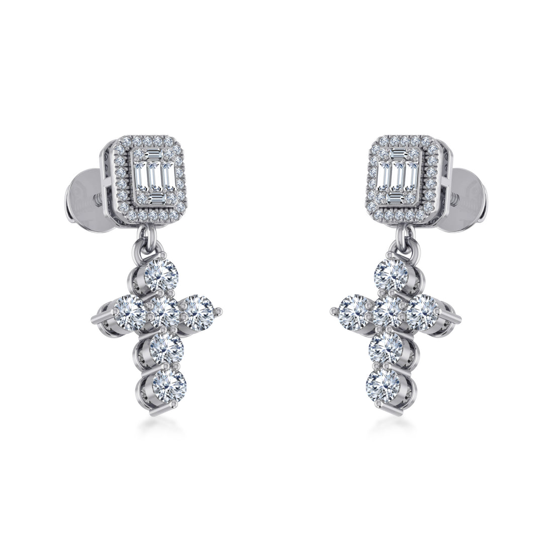 Lab Grown Diamond Cross Dangle Stud Earrings 6