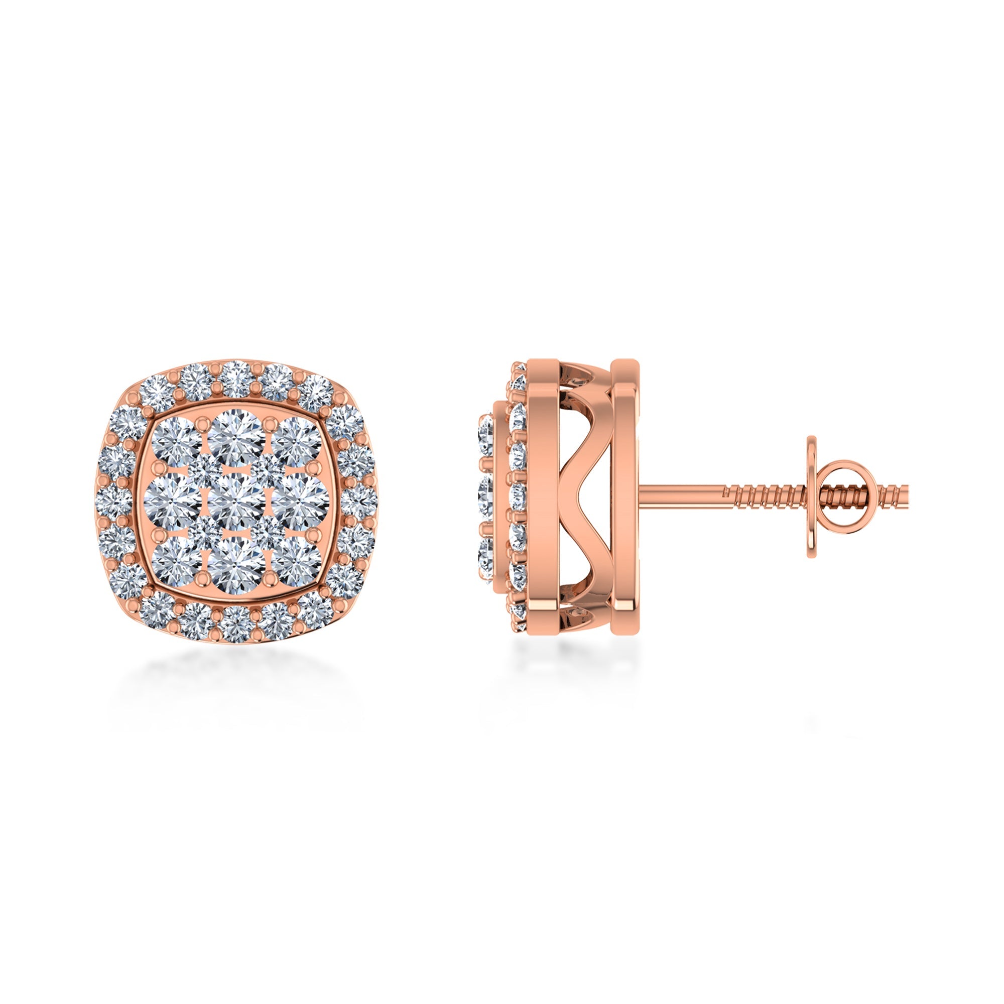 Lab Grown Diamond Cushion Halo Earrings 3
