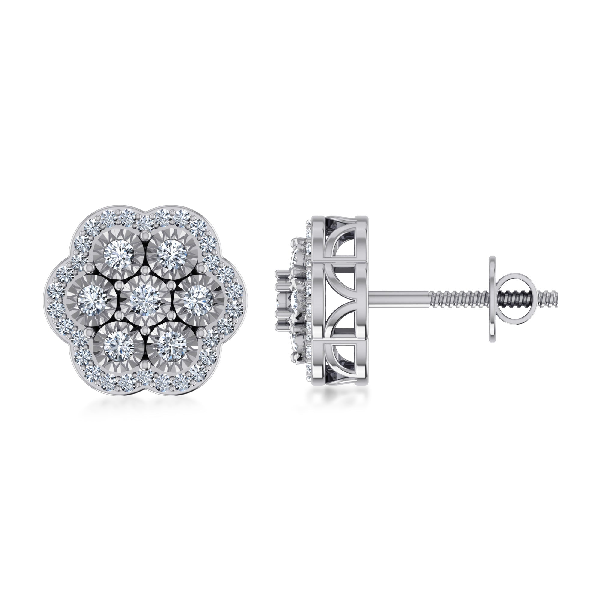 Lab Grown Diamond Floral Cluster Halo Earrings 5