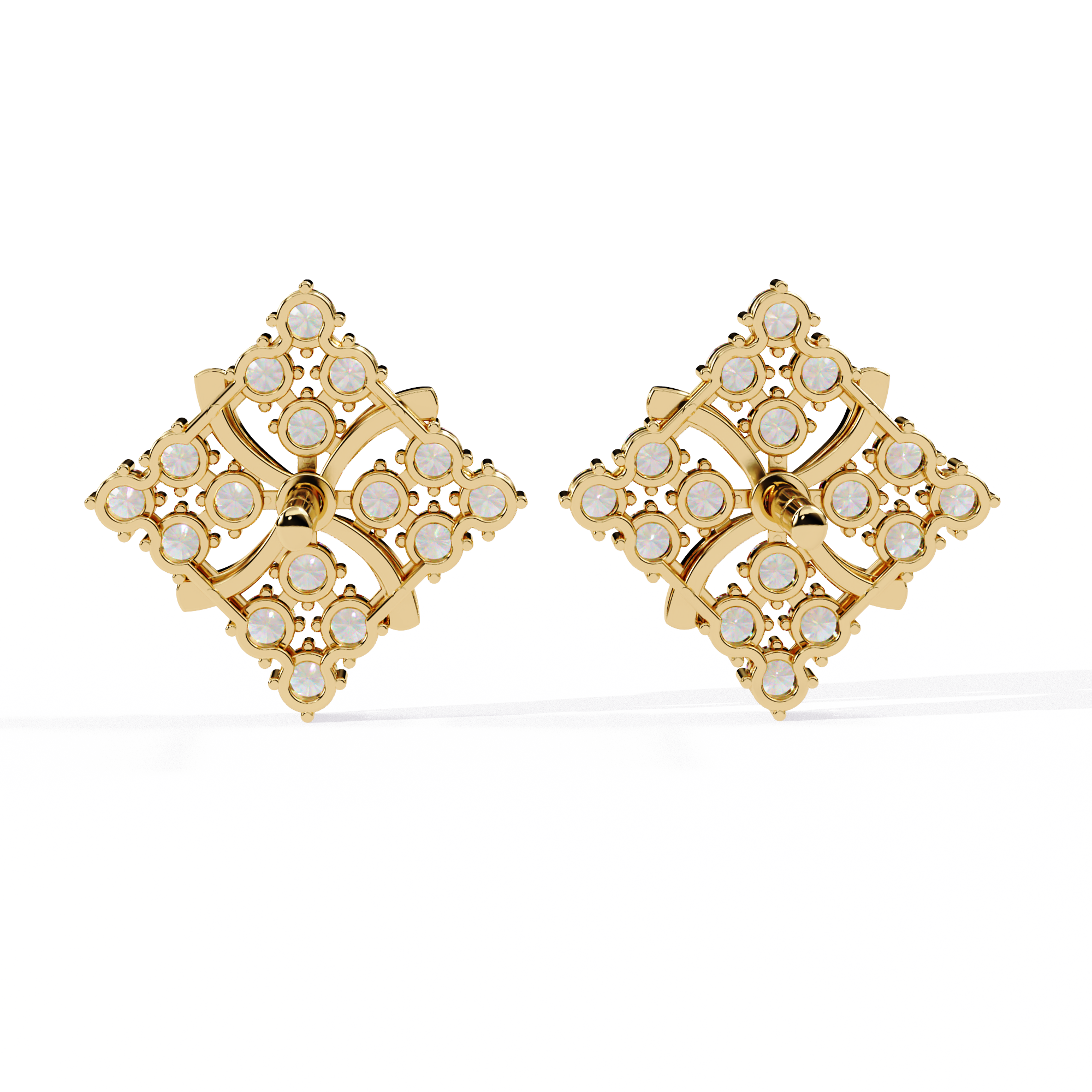 Lab Grown Diamond Floral Stud Earrings – Gold Square Cluster Design