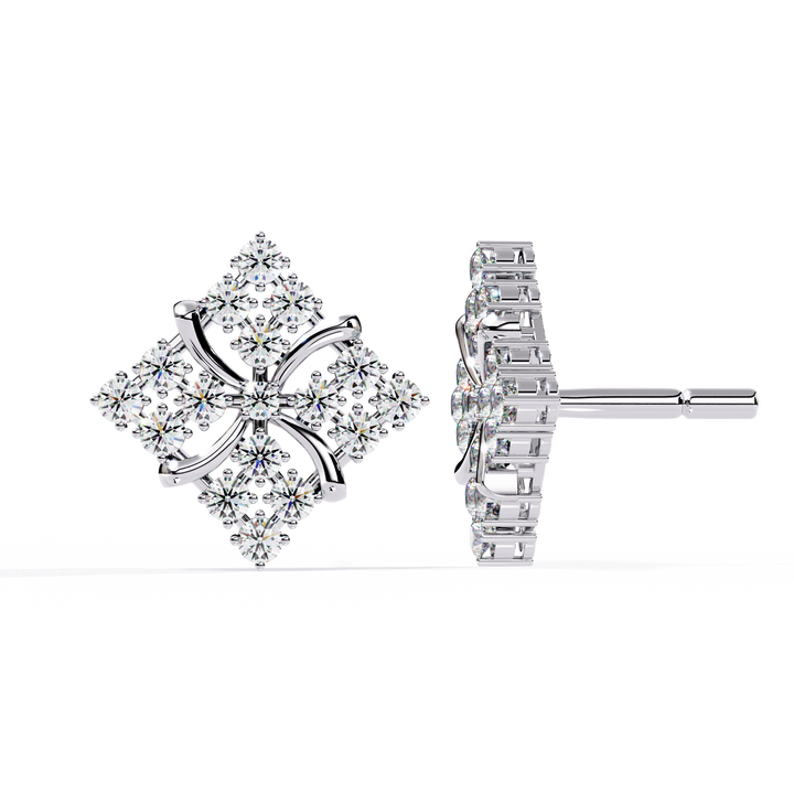 Lab Grown Diamond Floral Stud Earrings – Gold Square Cluster Design in 925 silver 