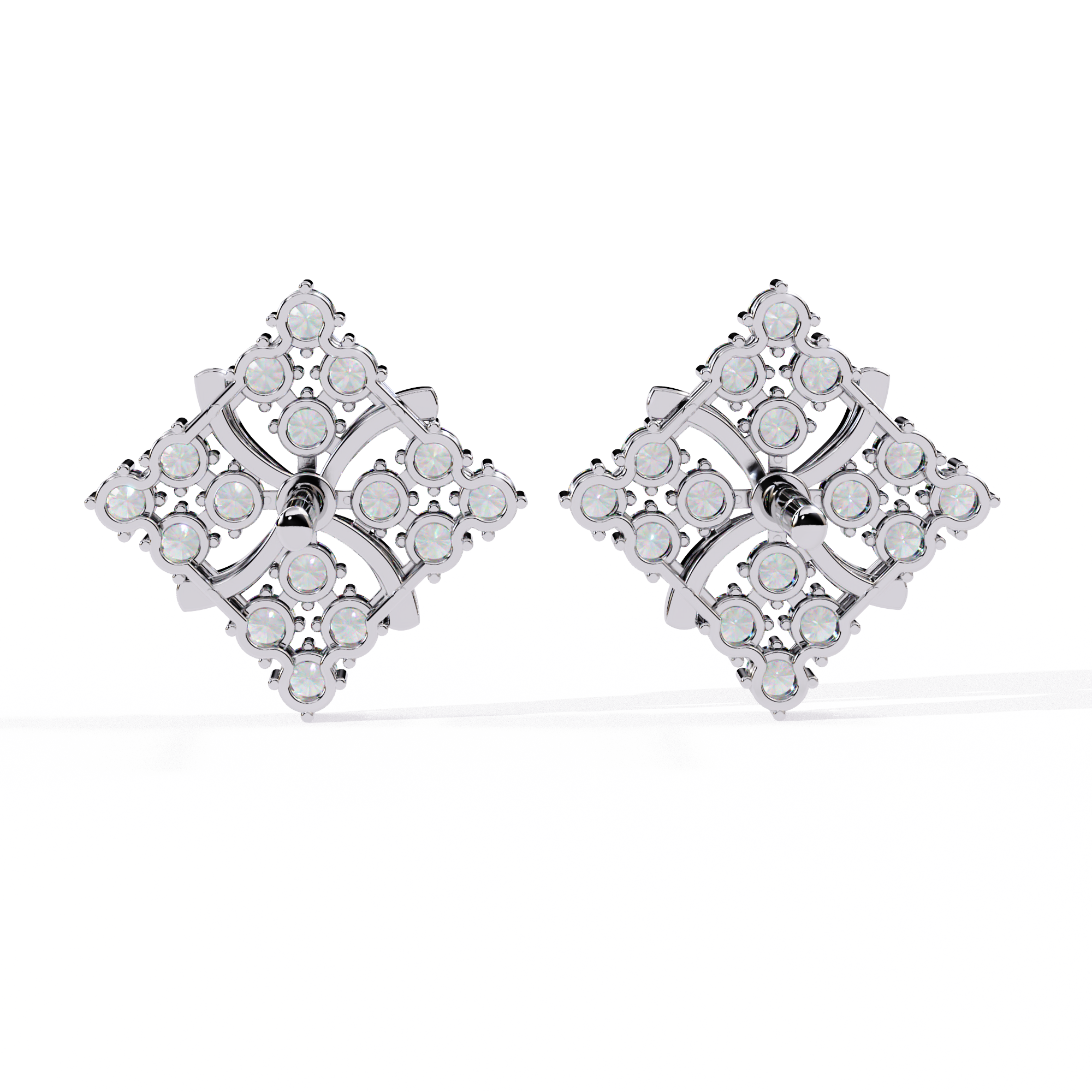 Lab Grown Diamond Floral Stud Earrings – Gold Square Cluster Design in 925 silver 