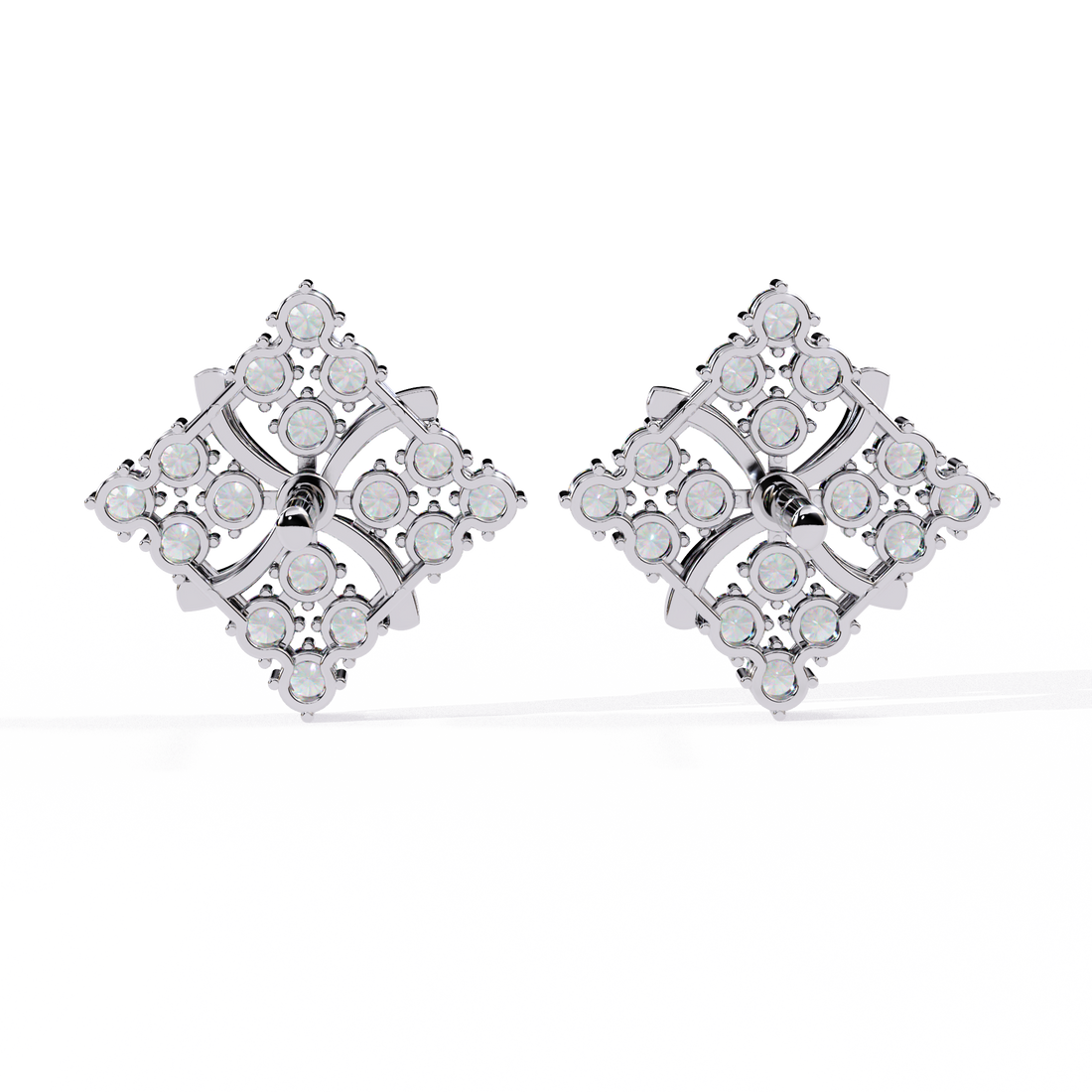 Lab Grown Diamond Floral Stud Earrings – Gold Square Cluster Design in 925 silver 