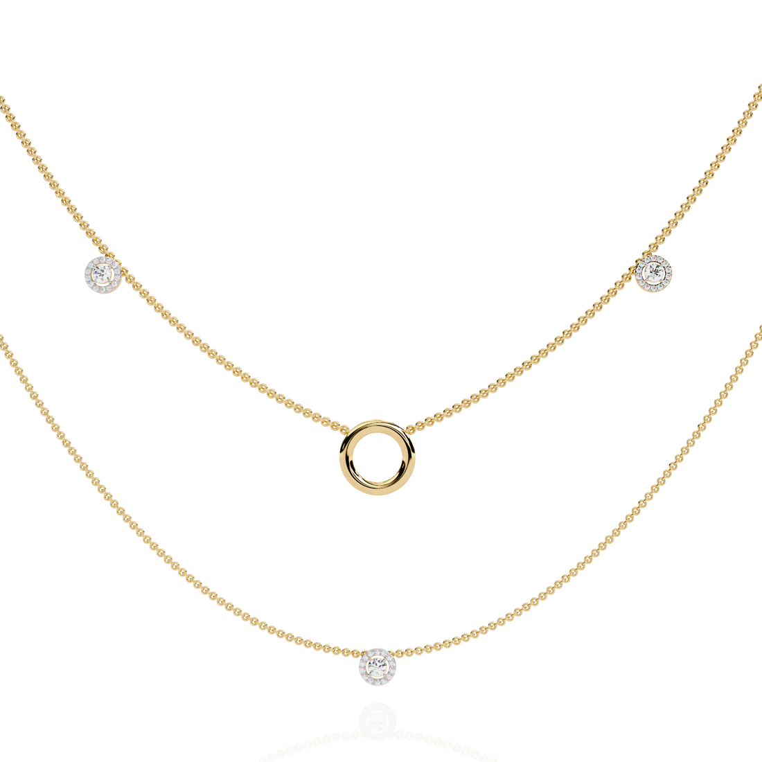 Lab Grown Diamond Layered Necklace – Gold Bezel & Circle Pendant