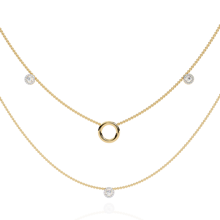 Lab Grown Diamond Layered Necklace – Gold Bezel & Circle Pendant