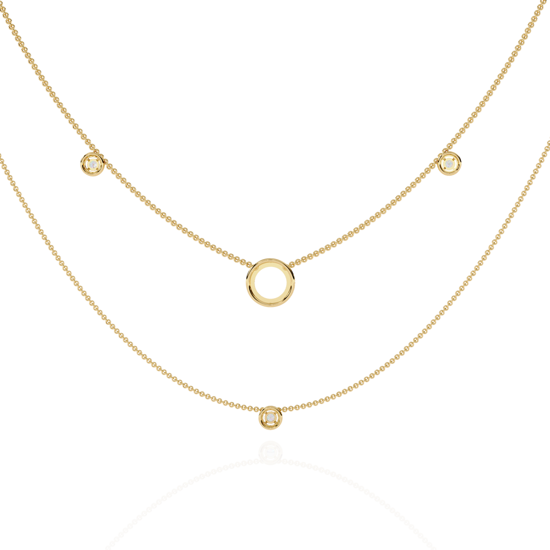 Lab Grown Diamond Layered Necklace – Gold Bezel & Circle Pendant