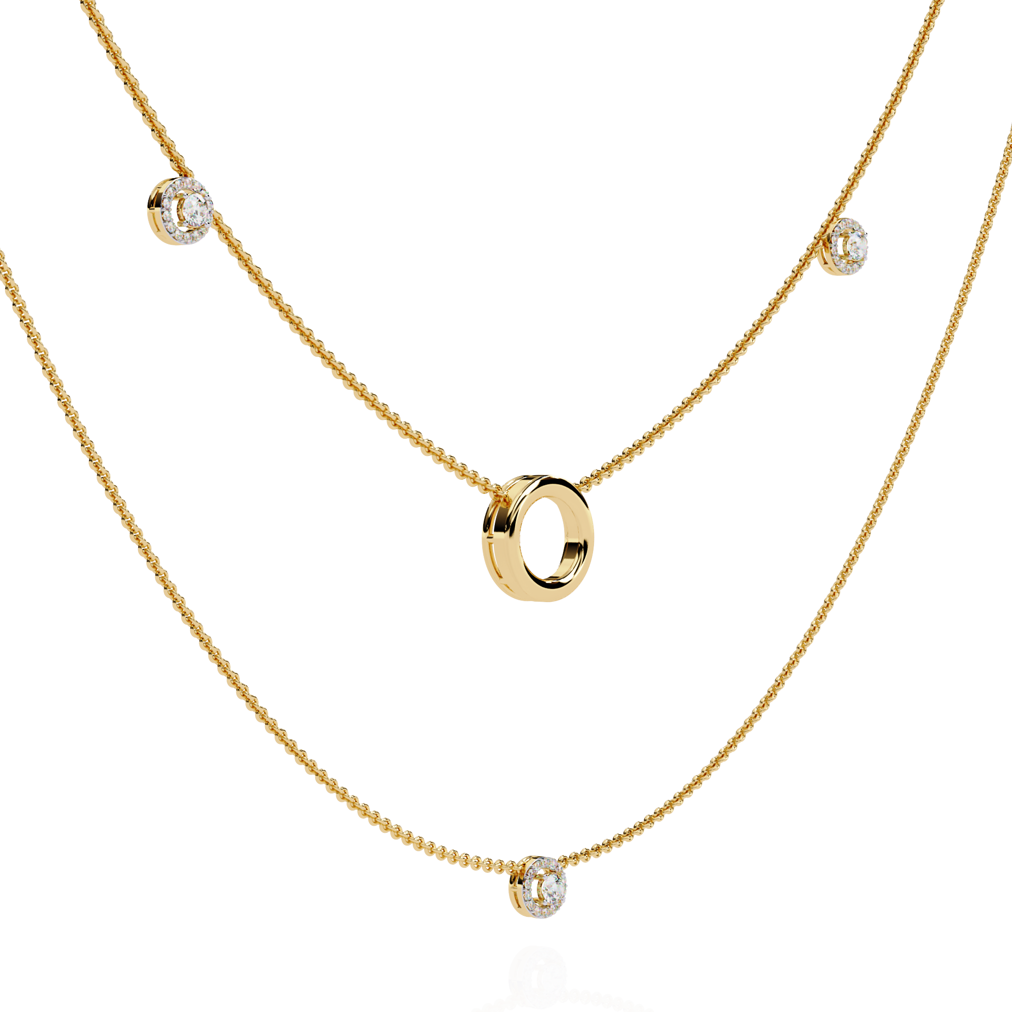 Lab Grown Diamond Layered Necklace – Gold Bezel & Circle Pendant