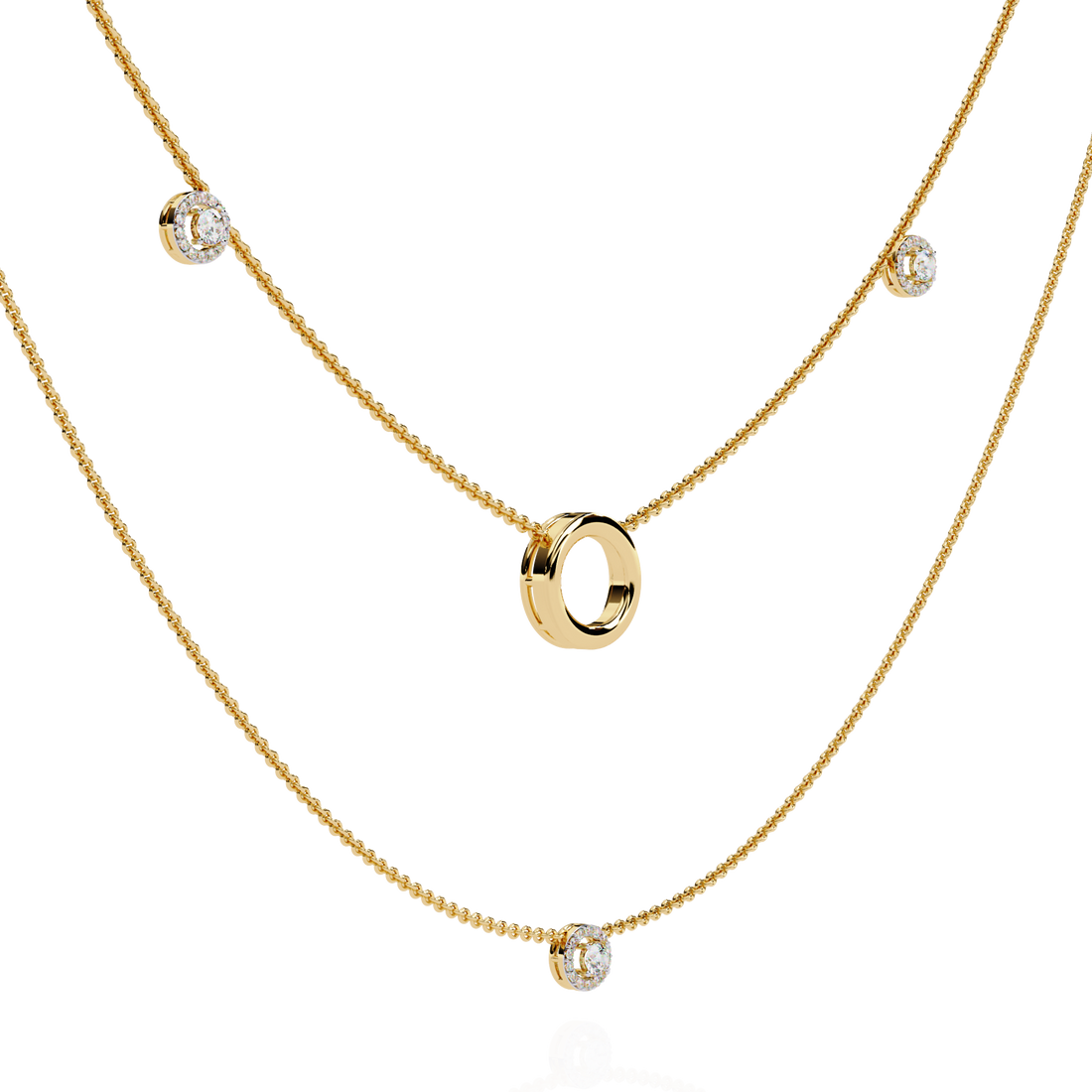 Lab Grown Diamond Layered Necklace – Gold Bezel & Circle Pendant
