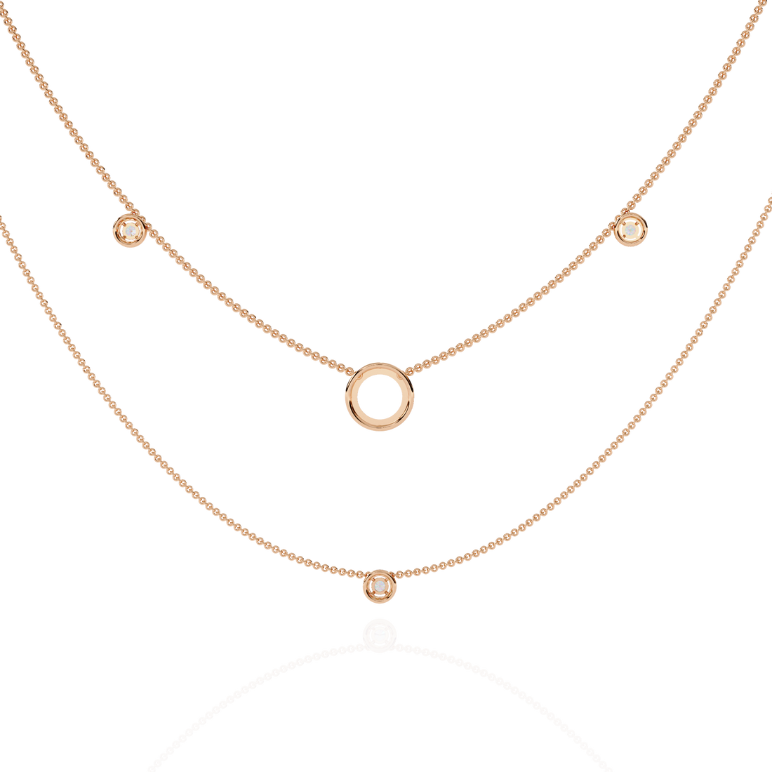 Lab Grown Diamond Layered Necklace – Gold Bezel & Circle Pendant