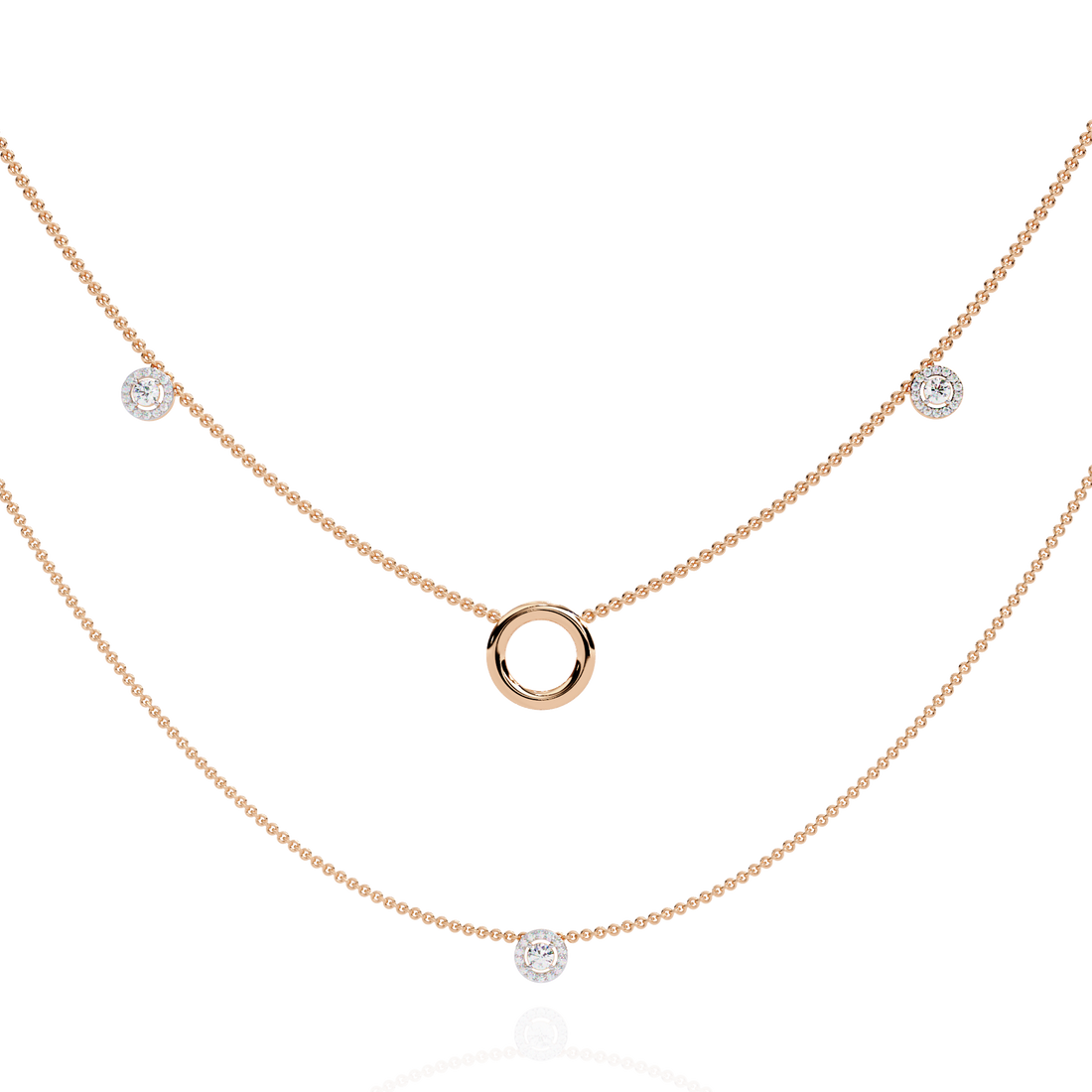 Lab Grown Diamond Layered Necklace – Gold Bezel & Circle Pendant