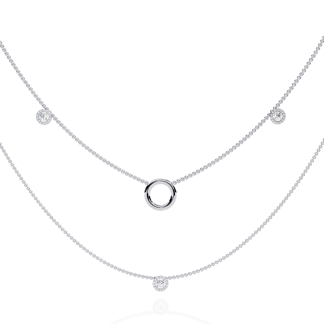 Lab Grown Diamond Layered Necklace – Gold Bezel & Circle Pendant