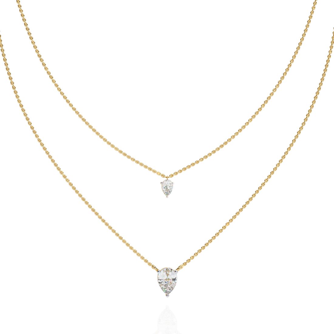 Lab Grown Diamond Pear Pendant Necklace – Gold Double Layer Design