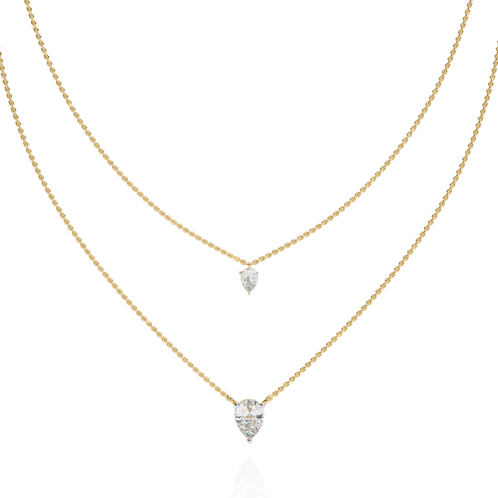 Lab Grown Diamond Pear Pendant Necklace – Gold Double Layer Design