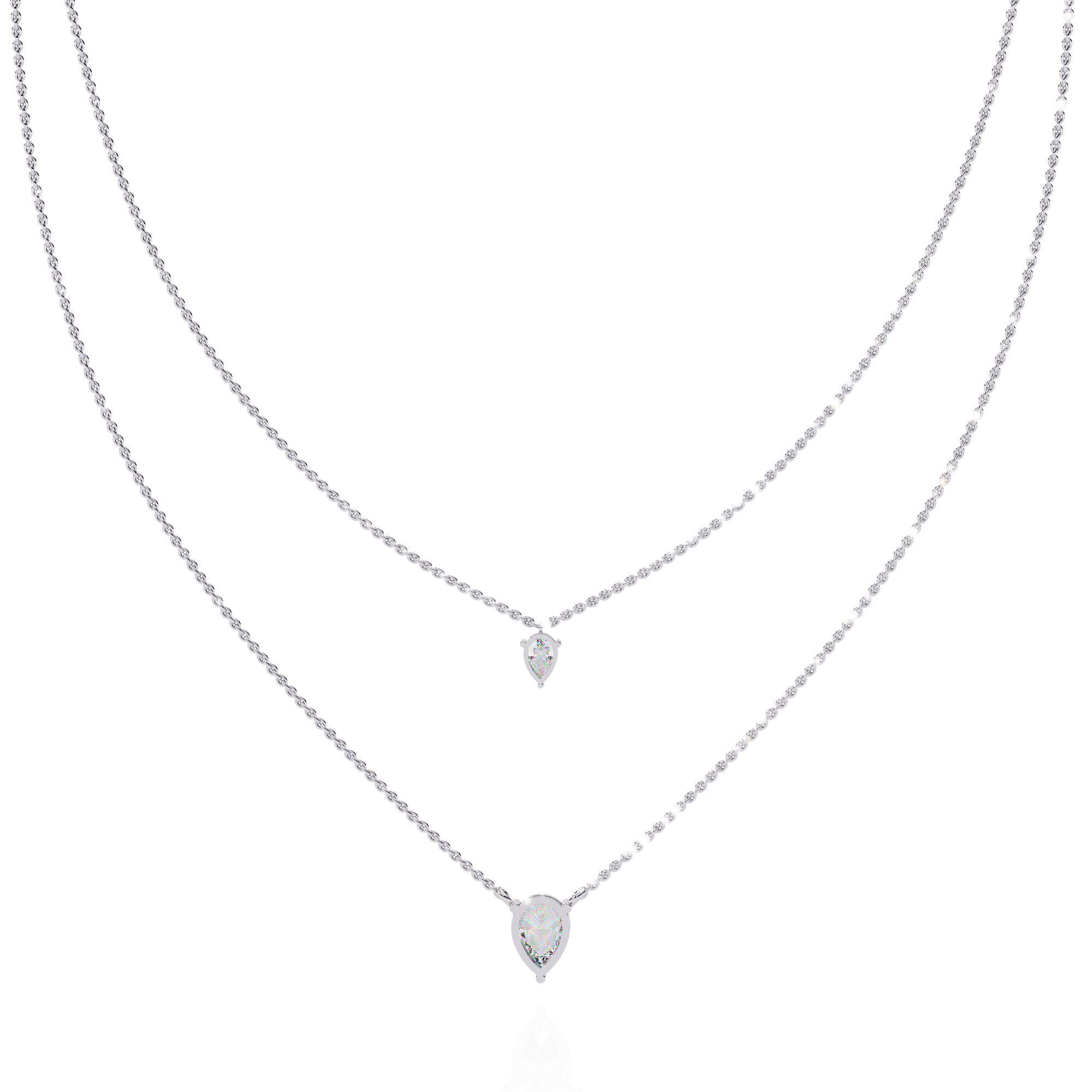 Lab Grown Diamond Pear Pendant Necklace – Gold Double Layer Design