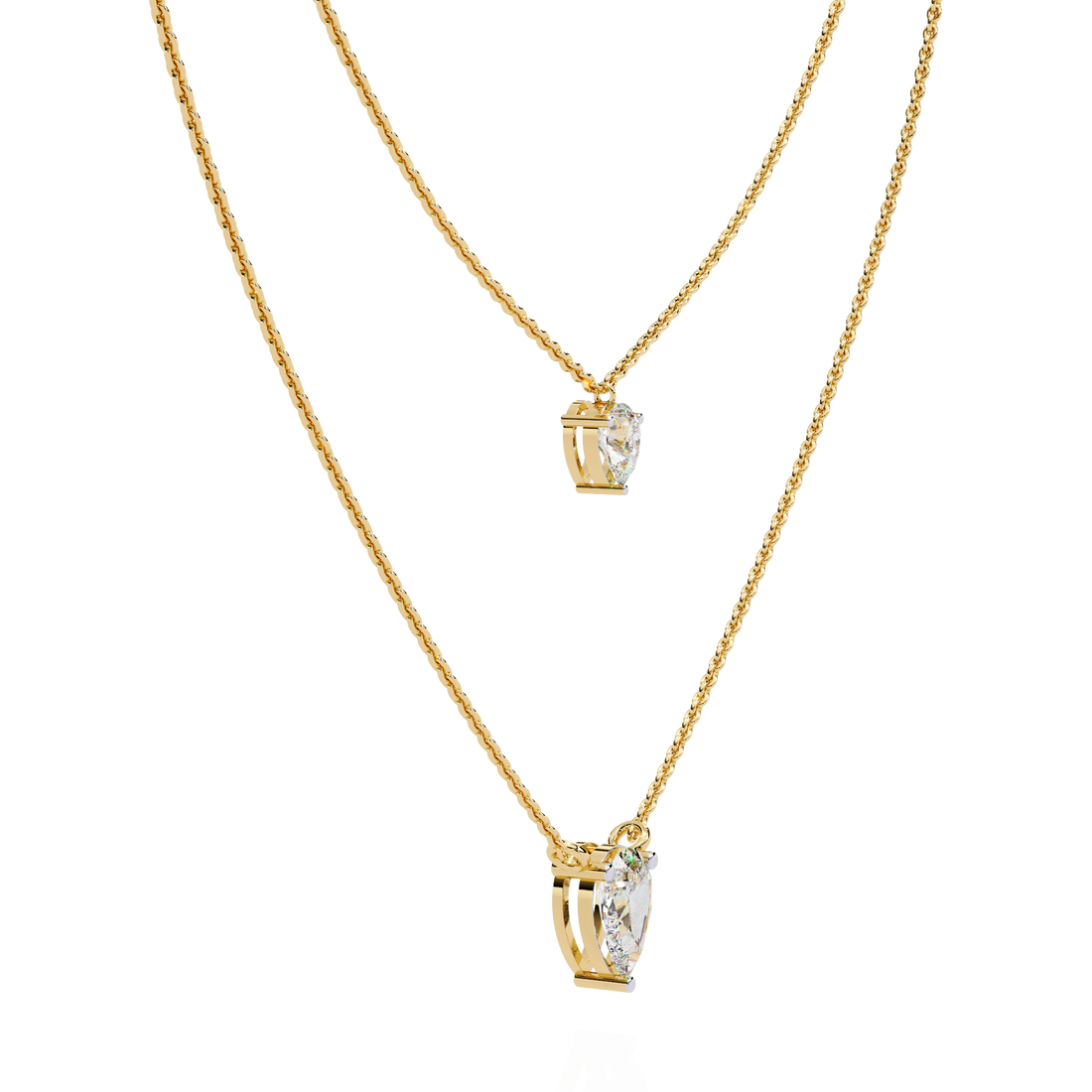 Lab Grown Diamond Pear Pendant Necklace – Gold Double Layer Design