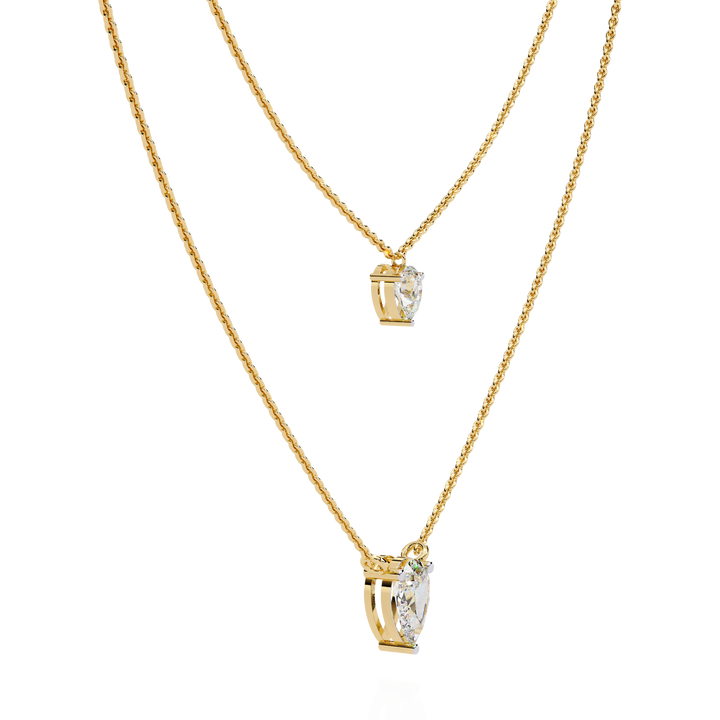 Lab Grown Diamond Pear Pendant Necklace – Gold Double Layer Design