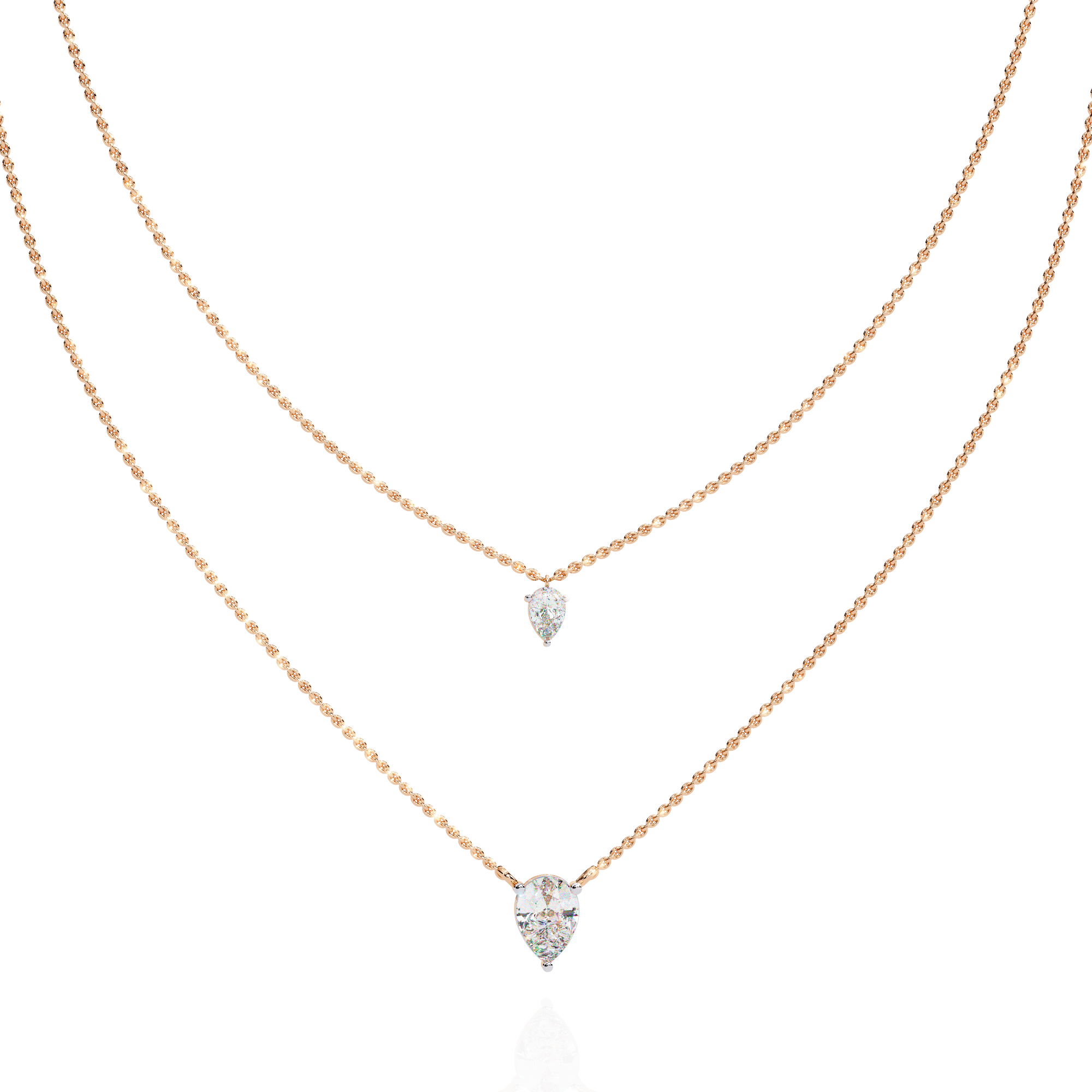 Lab Grown Diamond Pear Pendant Necklace – Gold Double Layer Design