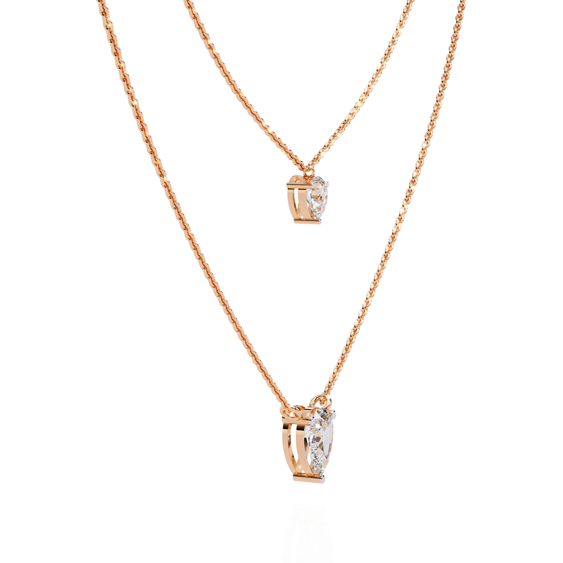 Lab Grown Diamond Pear Pendant Necklace – Gold Double Layer Design