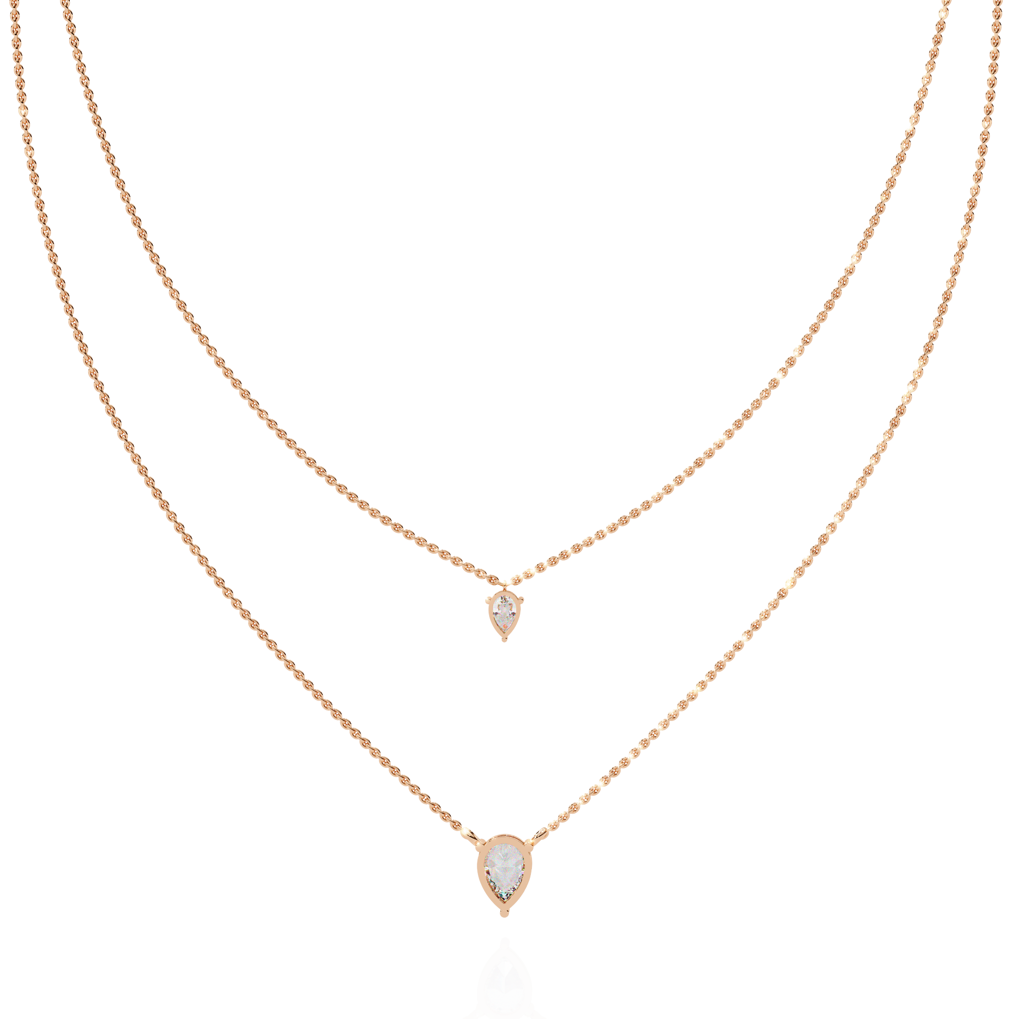 Lab Grown Diamond Pear Pendant Necklace – Gold Double Layer Design
