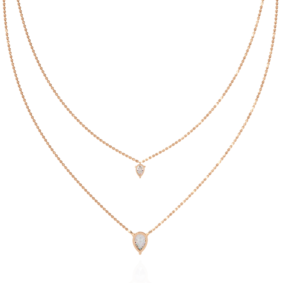 Lab Grown Diamond Pear Pendant Necklace – Gold Double Layer Design