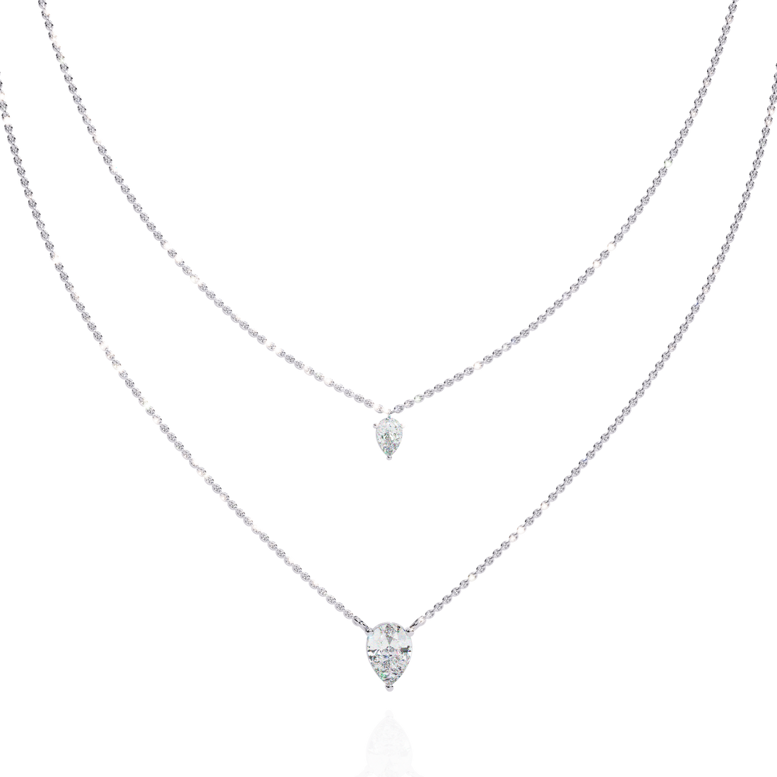 Lab Grown Diamond Pear Pendant Necklace – Gold Double Layer Design