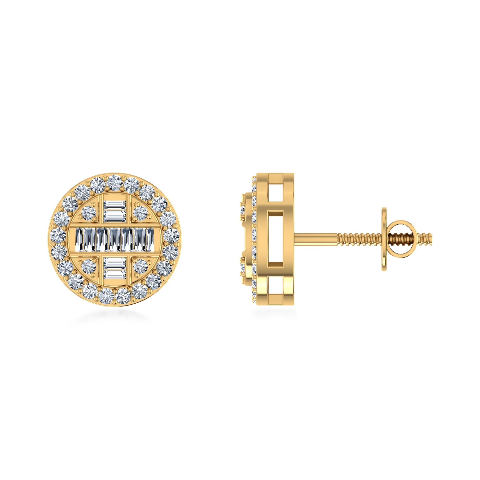 Lab Grown Diamond Round Earrings with Baguette Center