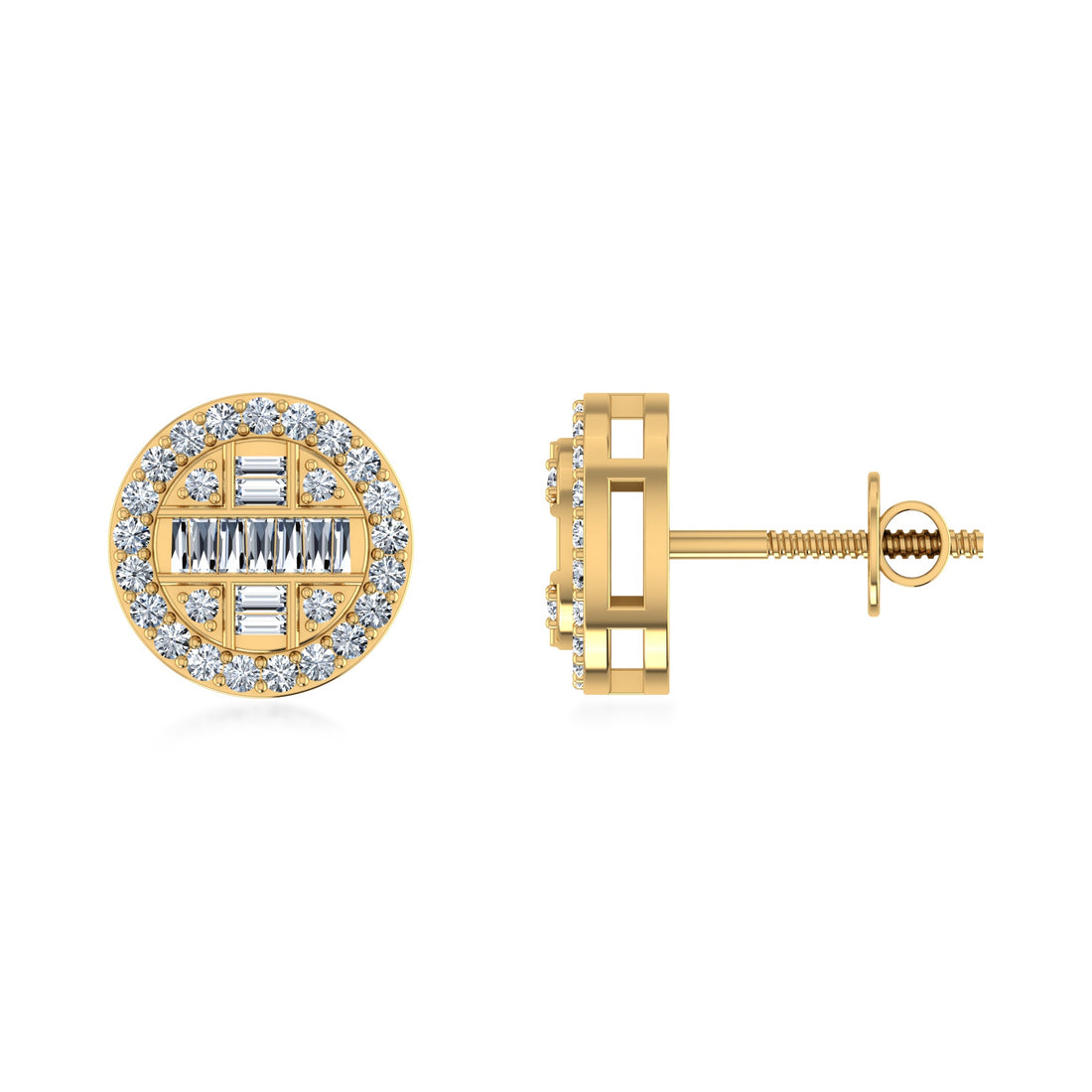 Lab Grown Diamond Round Earrings with Baguette Center