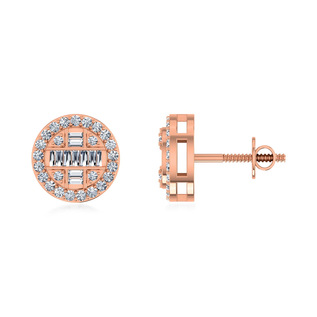 Lab Grown Diamond Round Earrings with Baguette Center 3