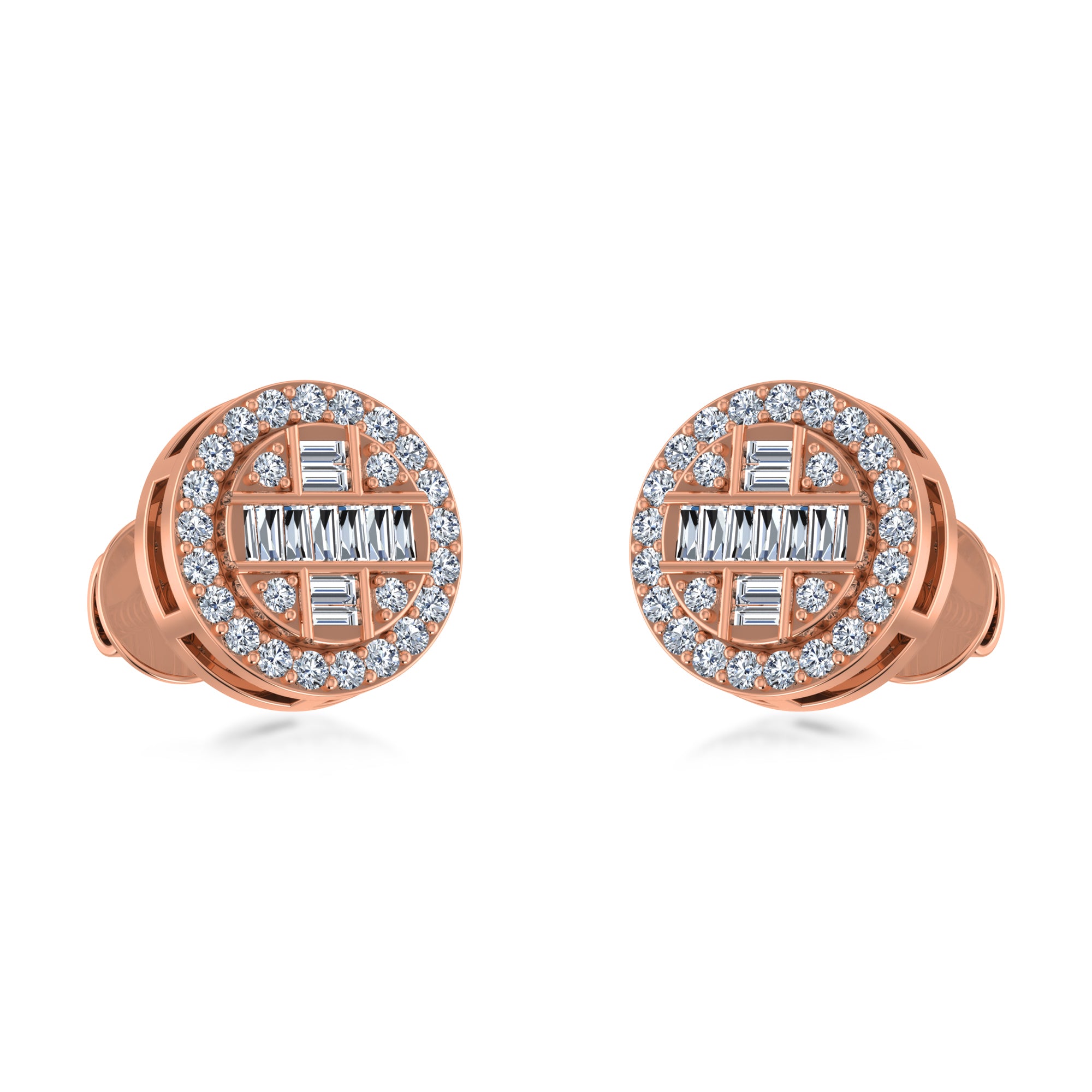 Lab Grown Diamond Round Earrings with Baguette Center 4