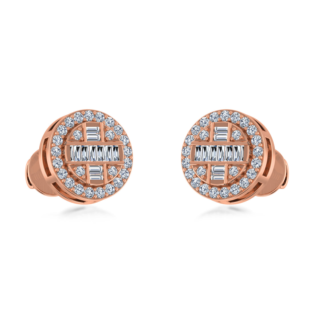 Lab Grown Diamond Round Earrings with Baguette Center 4