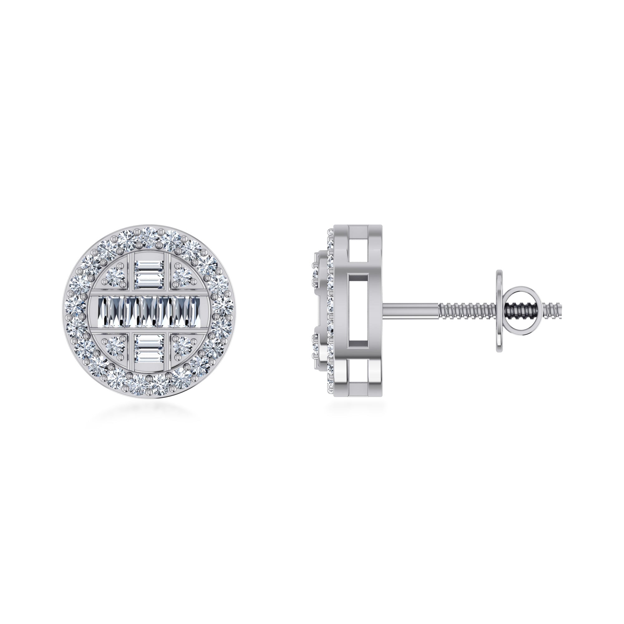 Lab Grown Diamond Round Earrings with Baguette Center 5